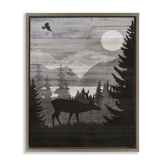 Stupell Industries Traditional Rustic Moose at Night Brown Floating Frame Canvas Art, 17 x 21, by Susan Arnot