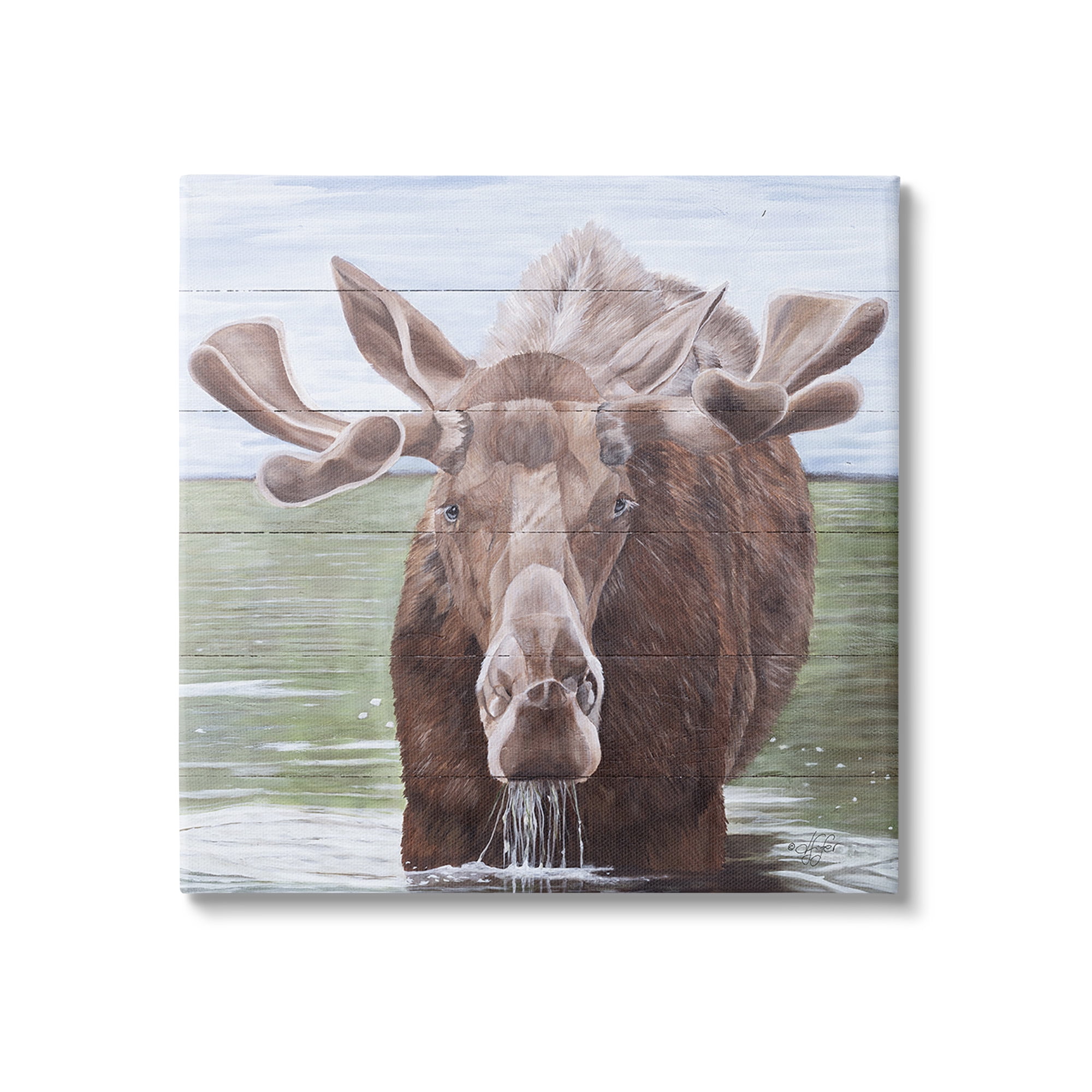 Stupell Industries Rustic Moose in Lake Animals & Insects Painting Gallery Wrapped Canvas Art Print Wall Art, 30 x 30