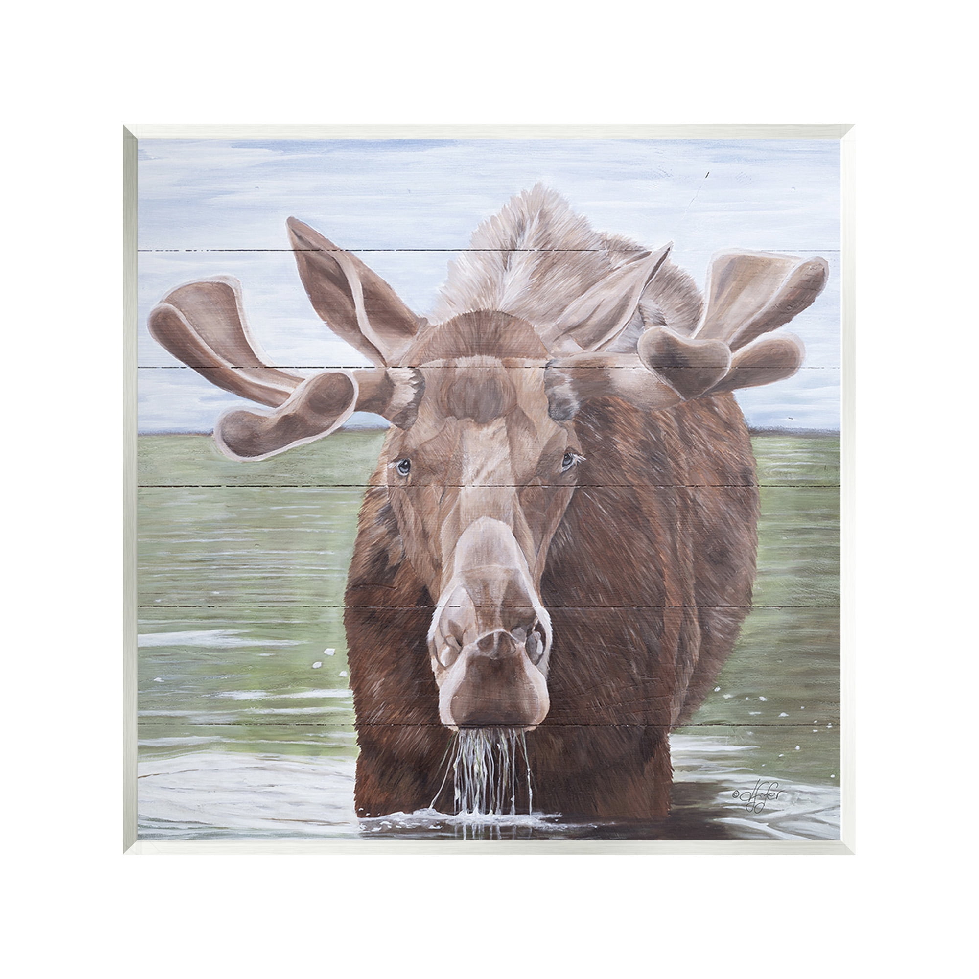 Stupell Industries Rustic Moose in Lake Animals & Insects Painting Unframed Art Print Wall Art, 12 x 12