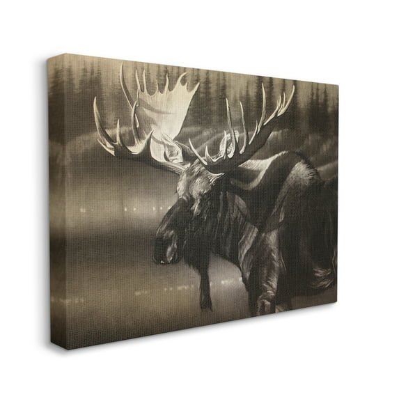Stupell Industries Rustic Moose in Shadows Deep Forest Portrait Animals & Insects Drawing Gallery Wrapped Canvas Print Wall Art, 16 x 20