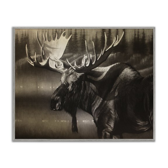 Stupell Industries Farmhouse Rustic Moose in Shadows Deep Forest Portrait Gray Framed Giclee Art, 14 x 11, by Cole Johnson