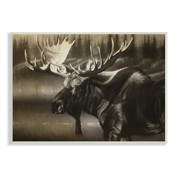 Stupell Industries Rustic Moose in Shadows Deep Forest Portrait Animals & Insects Drawing Unframed Art Print Wall Art, 10 x 15