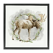 Stupell Industries Rustic Moose with Wreath Animals & Insects Painting Black Floater Framed Canvas Art Prints Wall Art, 18 x 18
