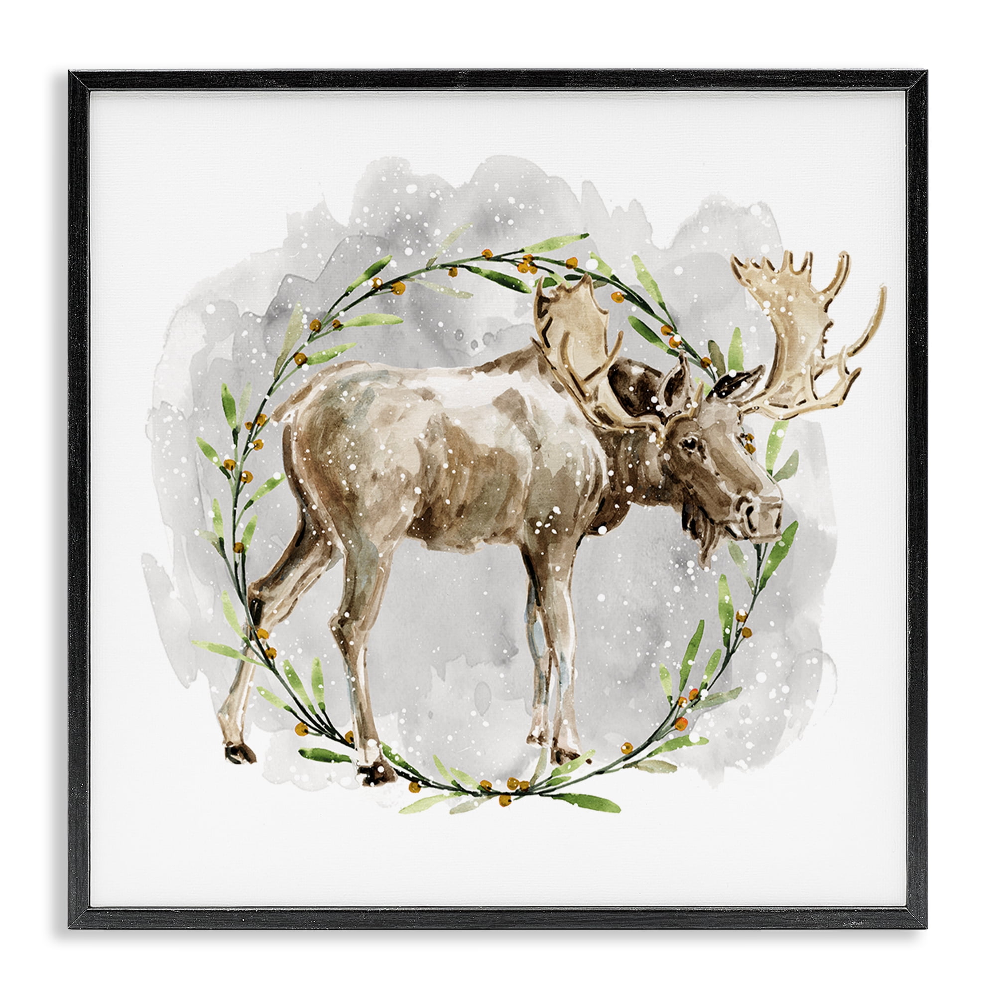 Stupell Industries Rustic Moose with Wreath Animals & Insects Painting Black Framed Art Prints Wall Art, 24 x 24