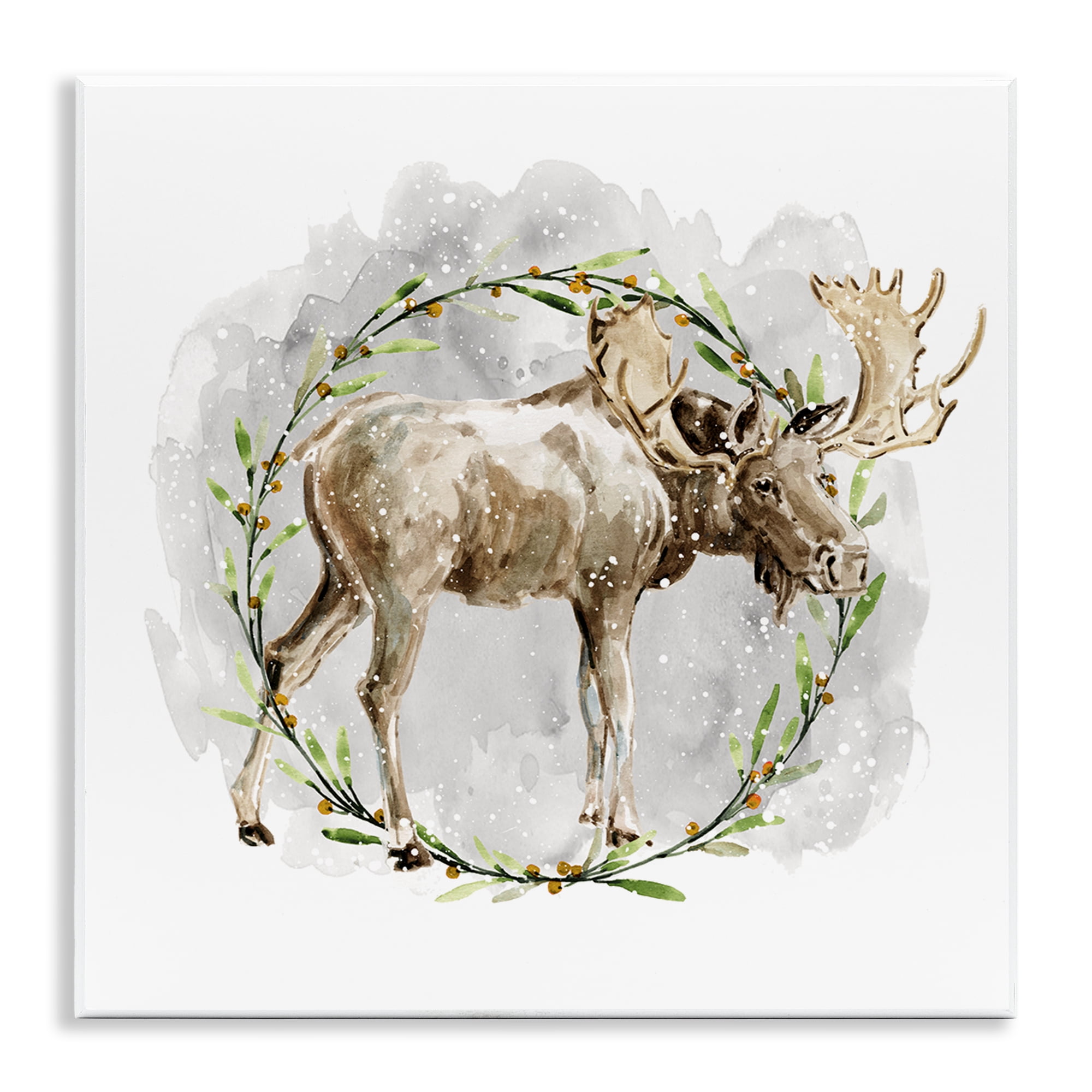 Stupell Industries Rustic Moose with Wreath Animals & Insects Painting Unframed Art Prints Wall Art, 12 x 12