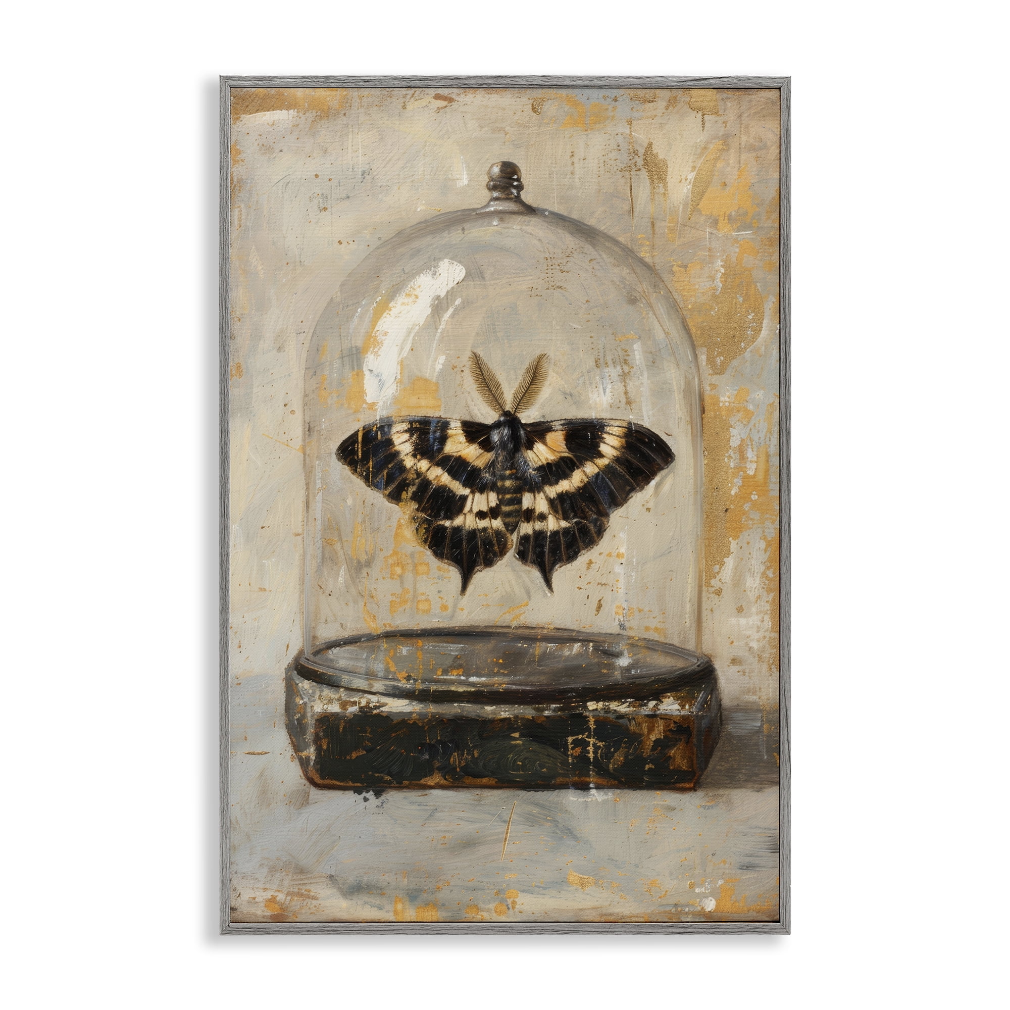 Stupell Industries Rustic Moth in Glass Animals Painting Gray Framed Art Print Wall Art, 20 x 30