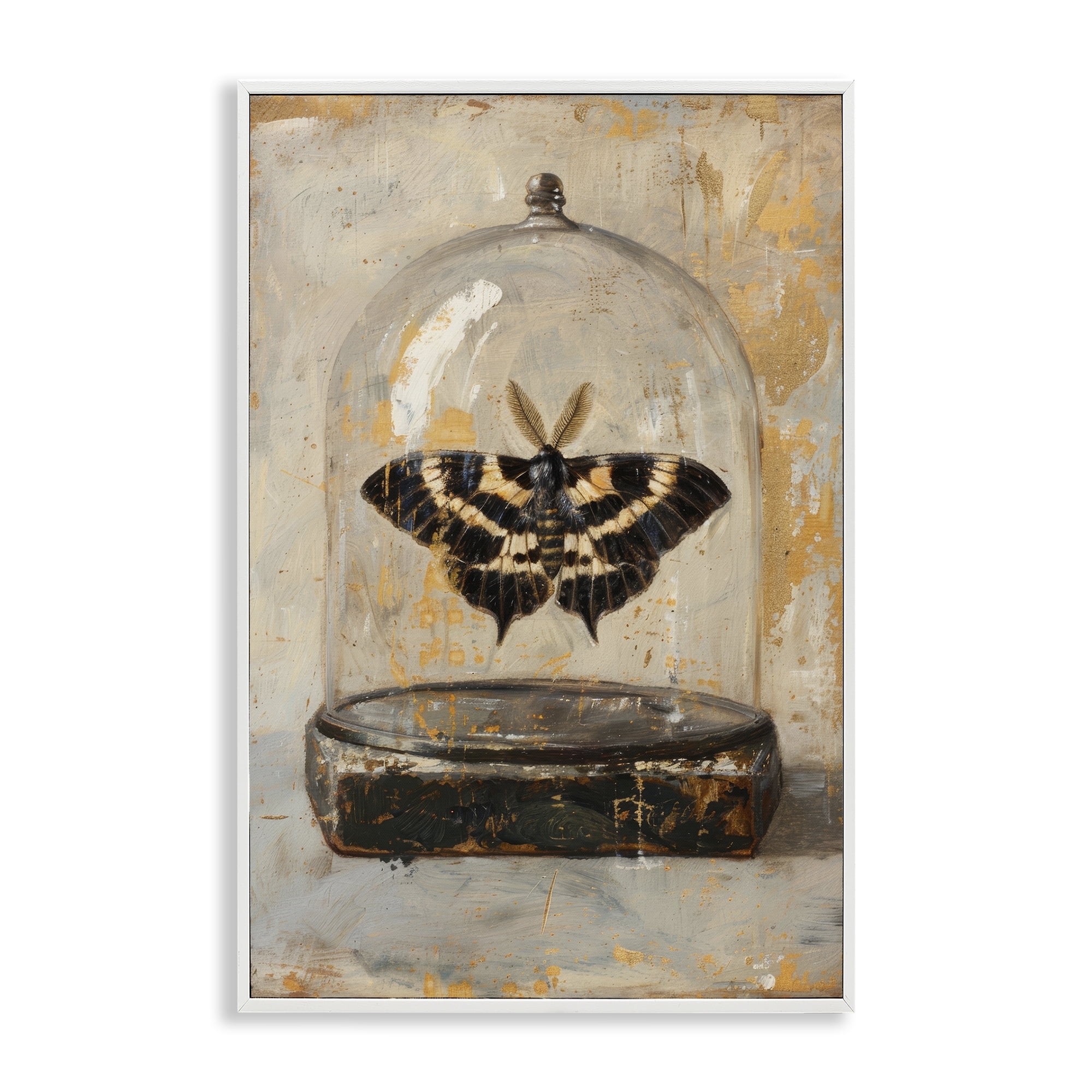 Stupell Industries Rustic Moth in Glass Animals Painting White Framed Art Print Wall Art, 16 x 24
