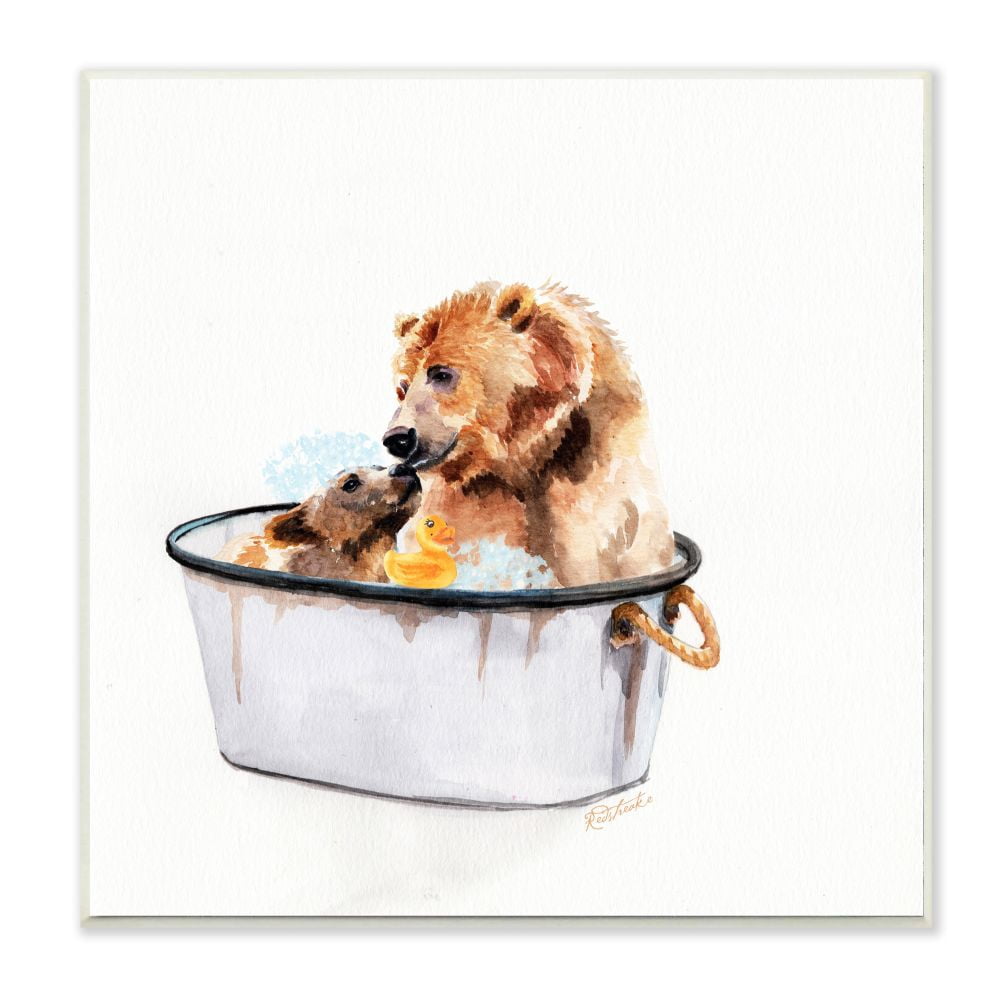 Stupell Industries Rustic Mother Bear and Cub in Bubble Bath Designed by Jennifer Redstreake