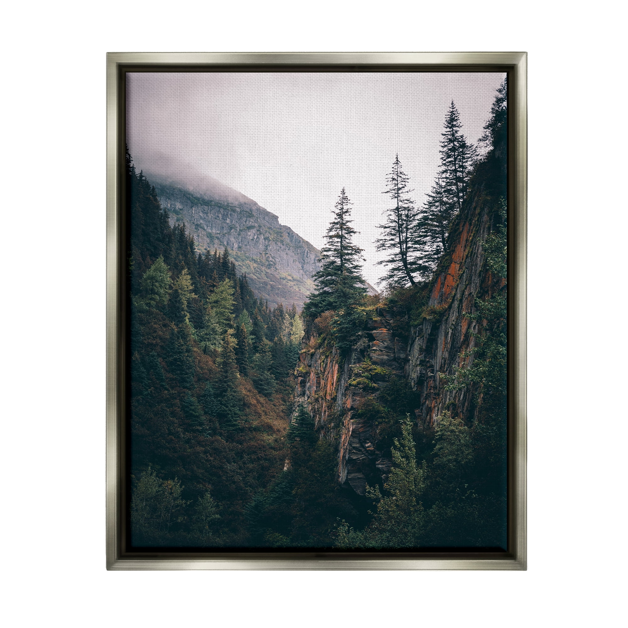 Stupell Industries Rustic Mountain Landscape Landscape Photography Gray Floater Framed Canvas Art Print Wall Art, 17 x 21
