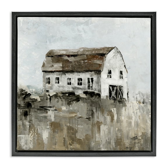 Stupell Industries Rustic Muted Farmhouse Landscape & Nature Painting Black Floater Framed Canvas Art Print Wall Art, 18 x 18