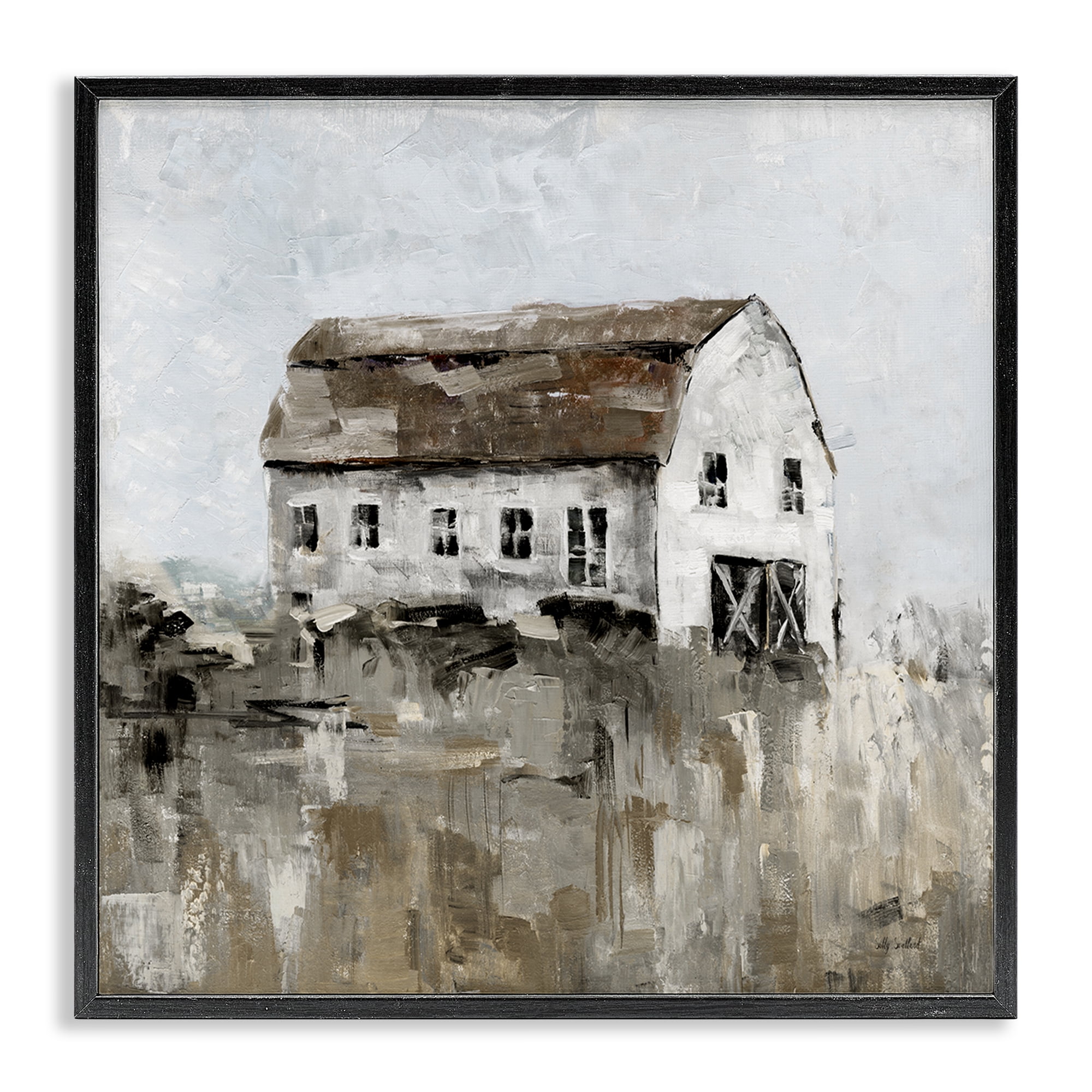 Stupell Industries Rustic Muted Farmhouse Landscape & Nature Painting Black Framed Art Print Wall Art, 12 x 12