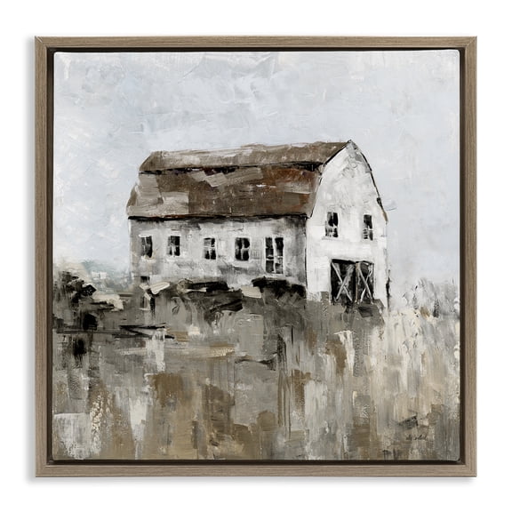 Stupell Industries Rustic Muted Farmhouse Landscape & Nature Painting Brown Floater Framed Canvas Art Print Wall Art, 18 x 18