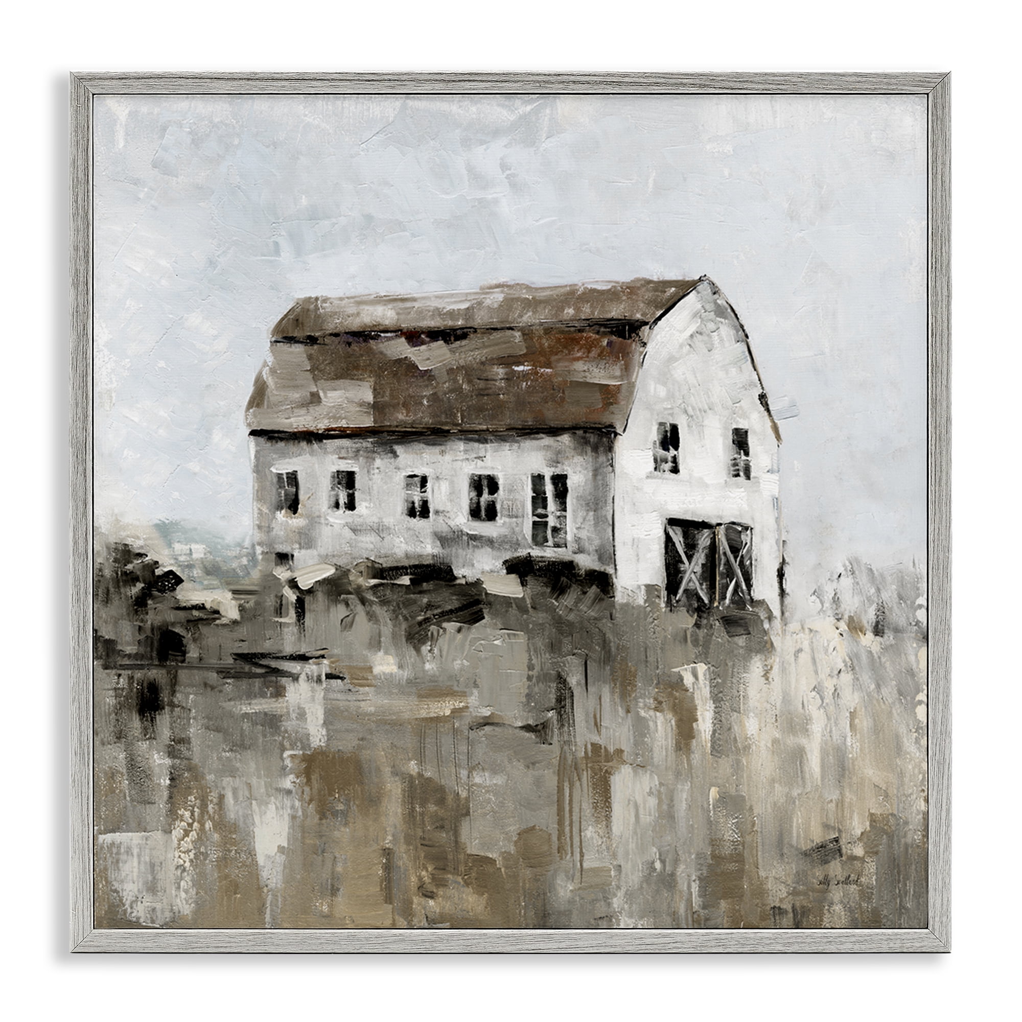 Stupell Industries Rustic Muted Farmhouse Landscape & Nature Painting Gray Framed Art Print Wall Art, 17 x 17