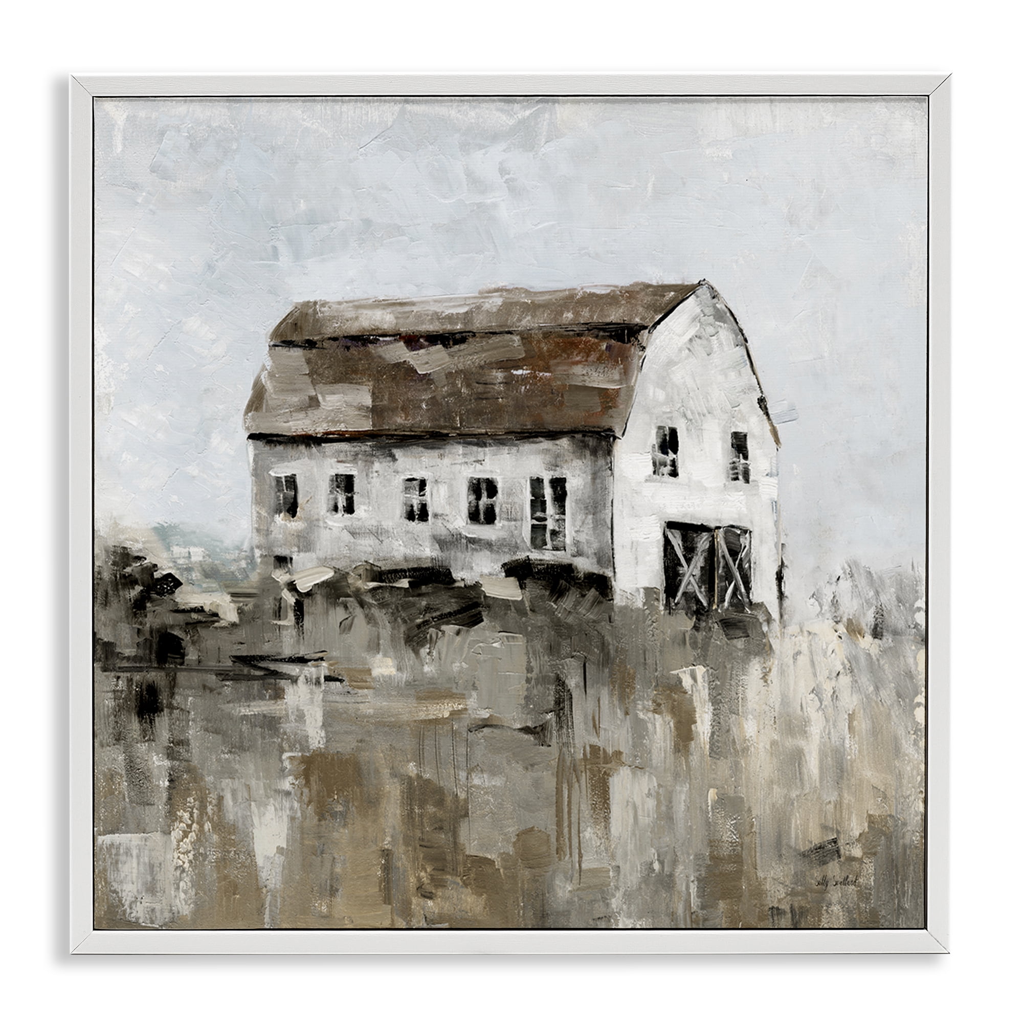Stupell Industries Rustic Muted Farmhouse Landscape & Nature Painting White Framed Art Print Wall Art, 12 x 12