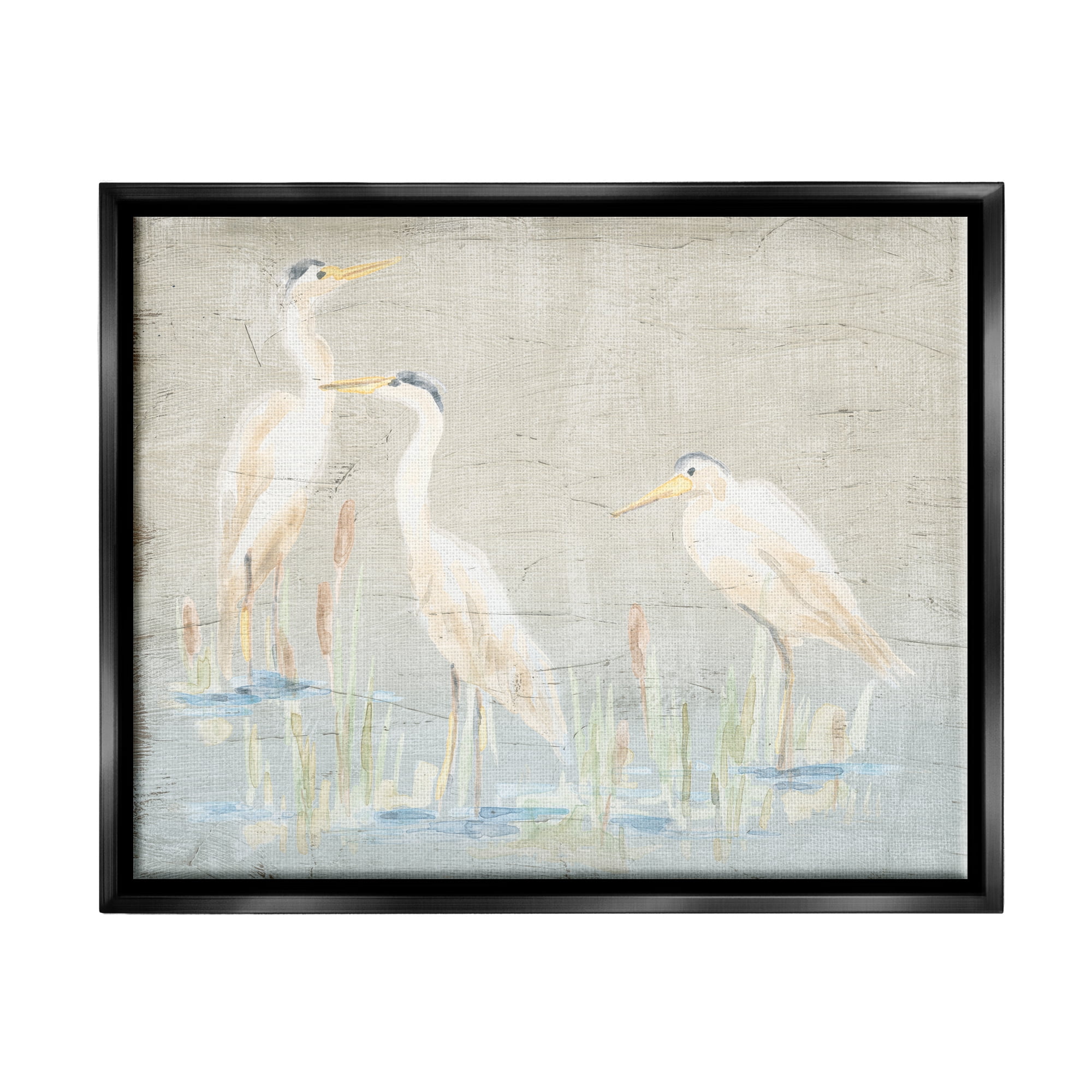 Stupell Industries Rustic Nautical Herons Animals & Insects Painting Black Floater Framed Canvas Art Print Wall Art, 31 x 25