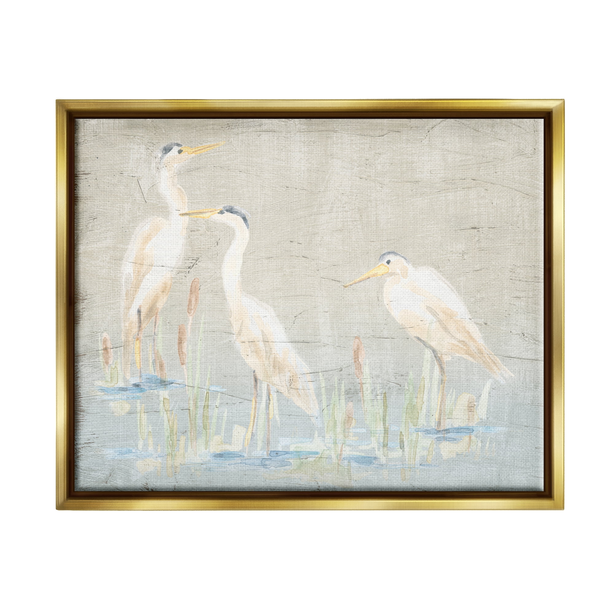 Stupell Industries Rustic Nautical Herons Animals & Insects Painting Gold Floater Framed Canvas Art Print Wall Art, 31 x 25