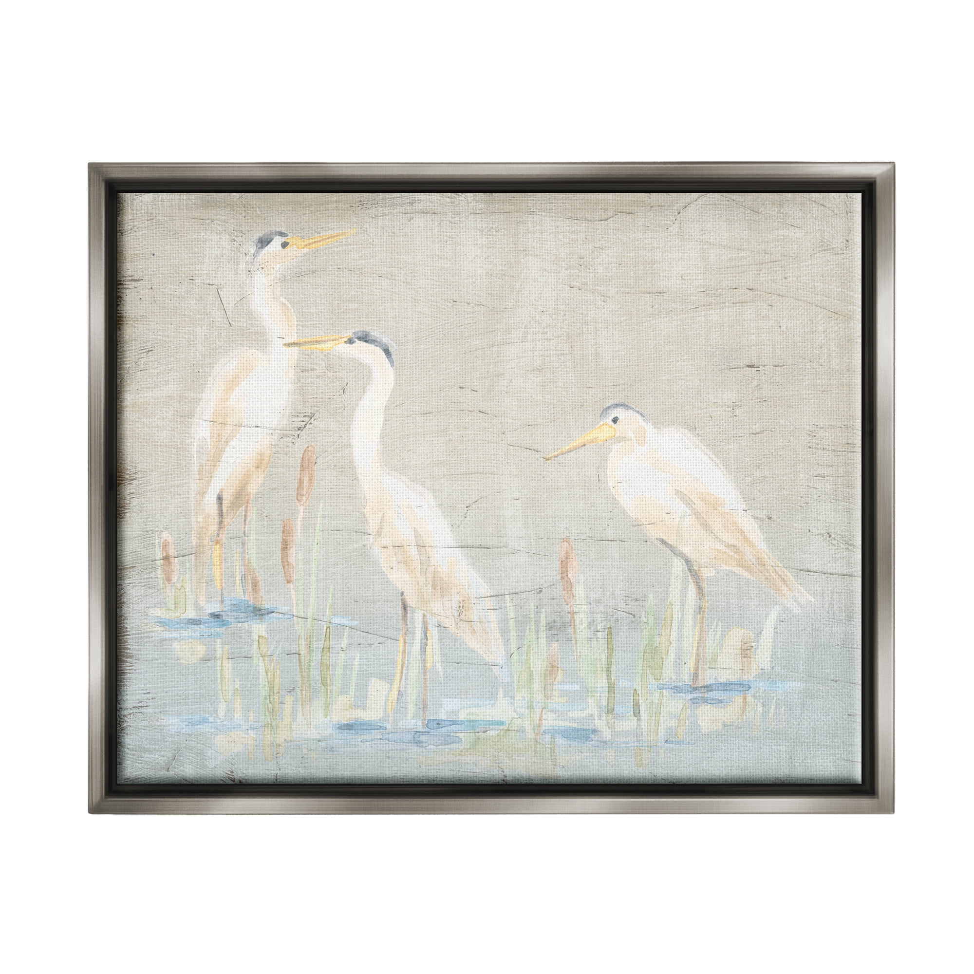 Stupell Industries Rustic Nautical Herons Animals & Insects Painting Gray Floater Framed Canvas Art Print Wall Art, 31 x 25