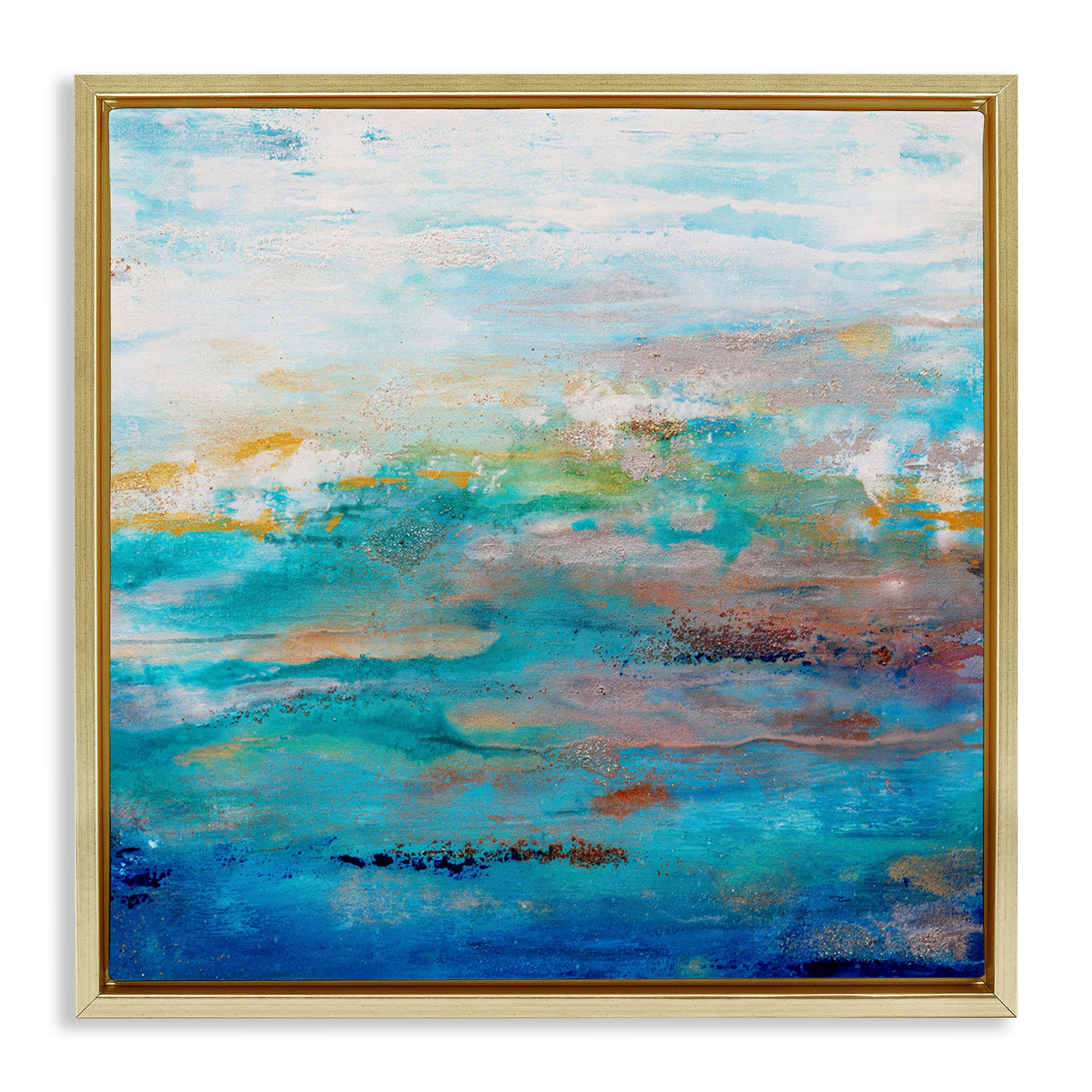 Stupell Industries Rustic Nautical Painting Abstract Painting Gold Floater Framed Canvas Art Print Wall Art, 18 x 18