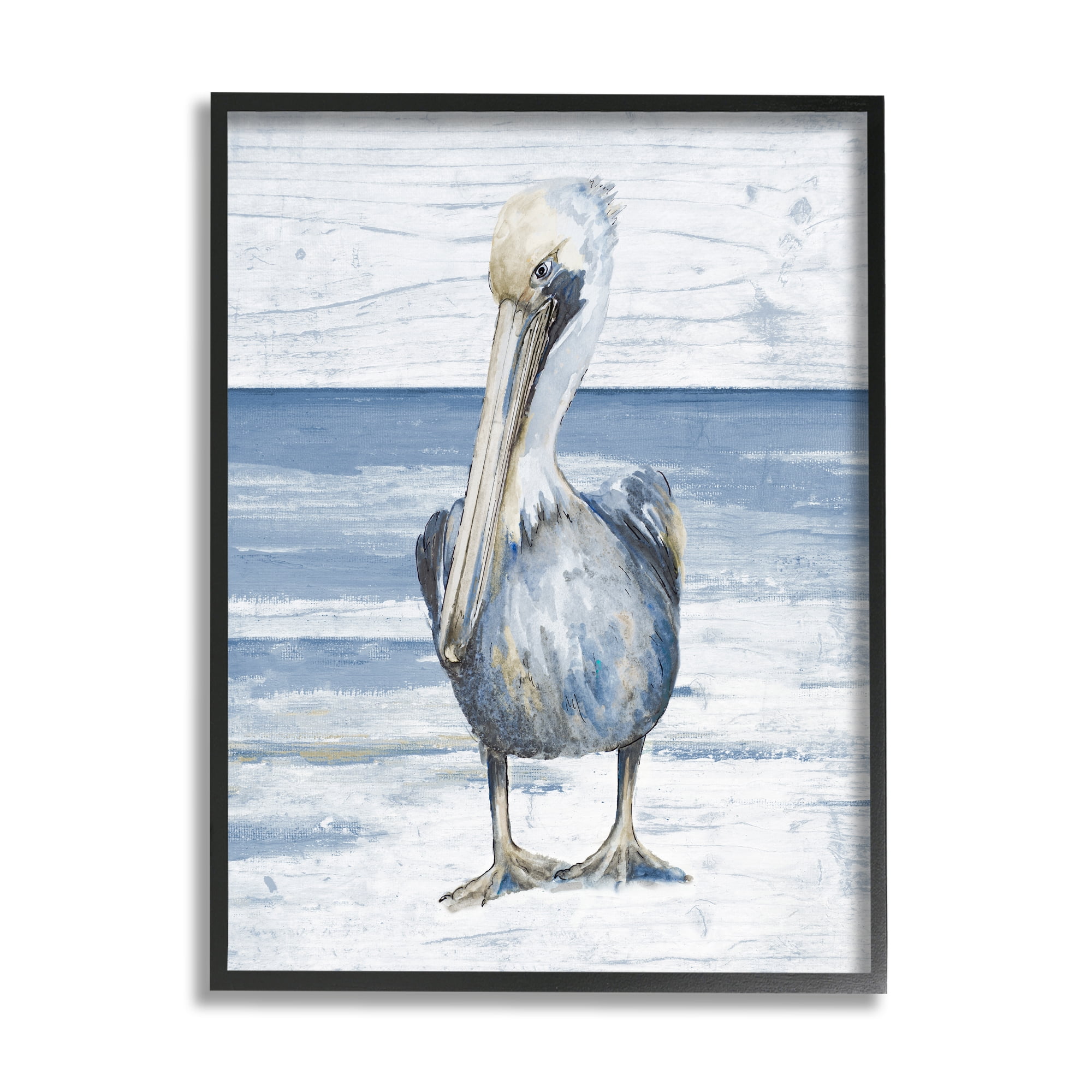 Stupell Industries Rustic Nautical Pelican Animals & Insects Painting Black Framed Art Print Wall Art, 16 x 20