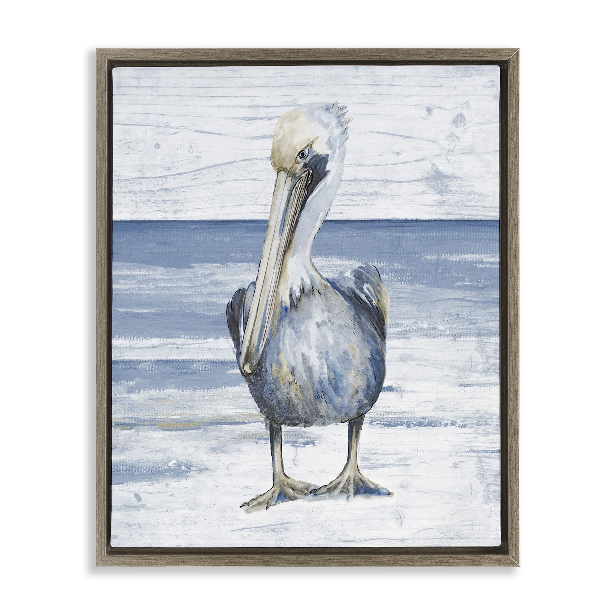 Stupell Industries Rustic Nautical Pelican Animals & Insects Painting Brown Floater Framed Canvas Art Print Wall Art, 17 x 21