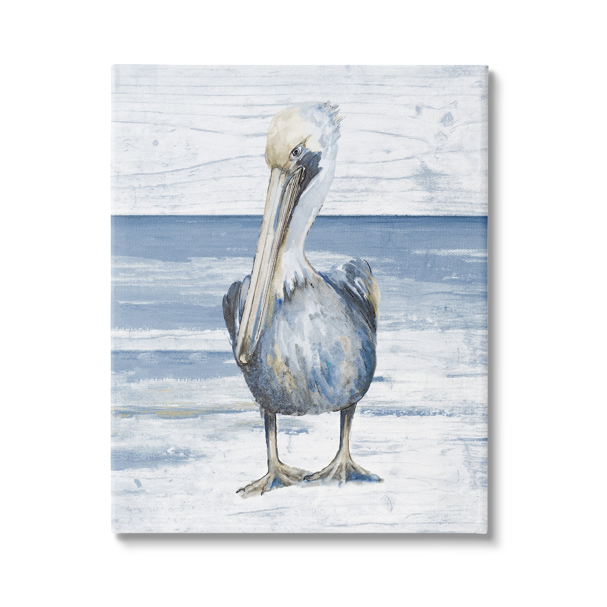 Rustic Blue and White Pelican Canvas Wall Art, 24 x 30