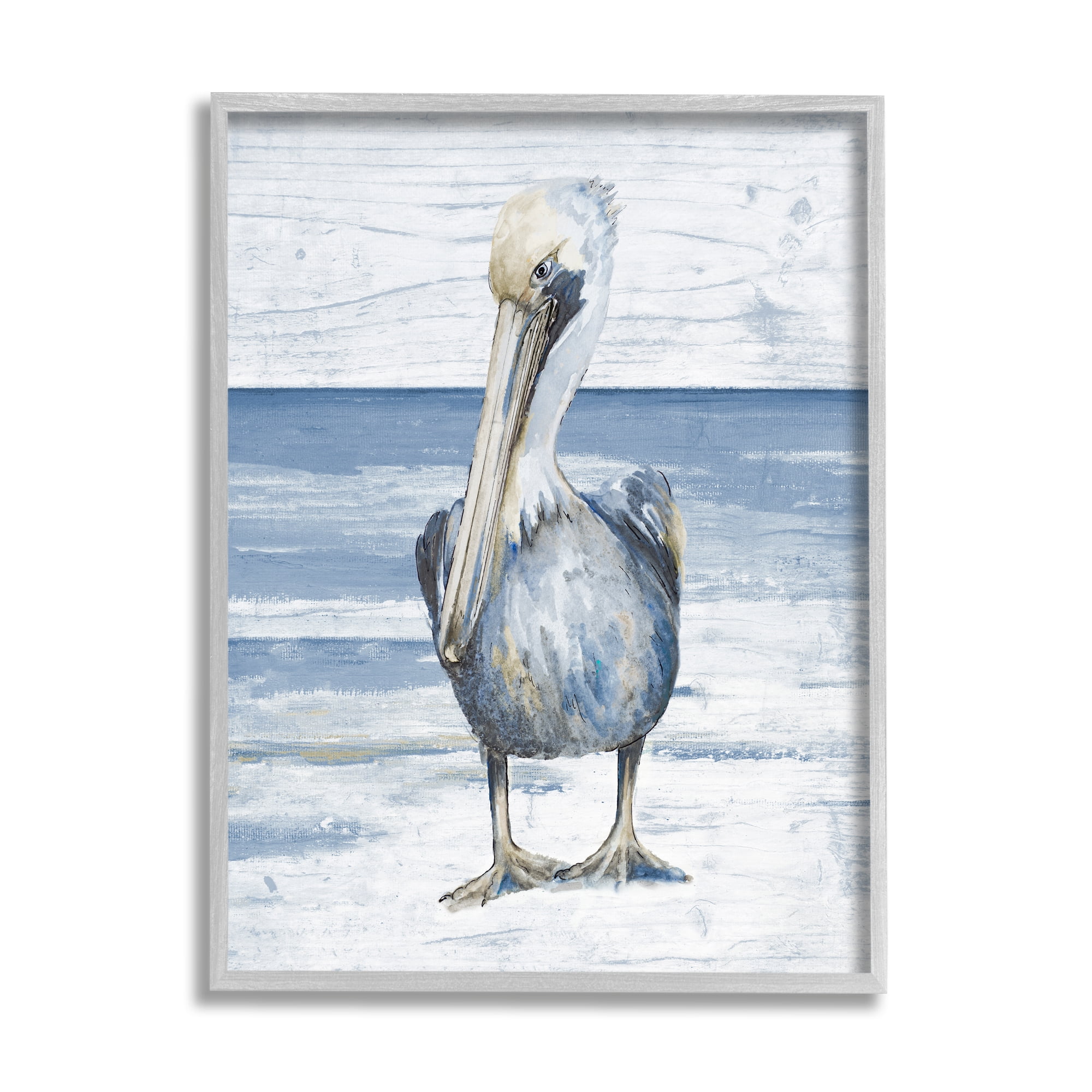Stupell Industries Rustic Nautical Pelican Animals & Insects Painting Gray Framed Art Print Wall Art, 16 x 20