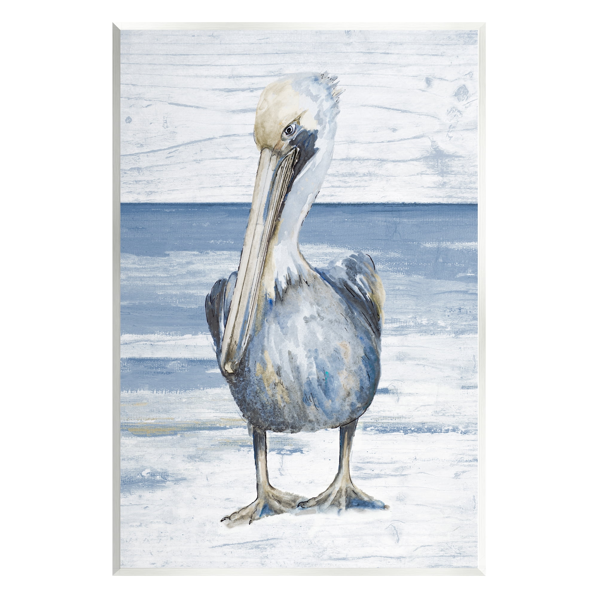 Rustic Blue and White Pelican MDF Wood Wall Art, 13 x 19