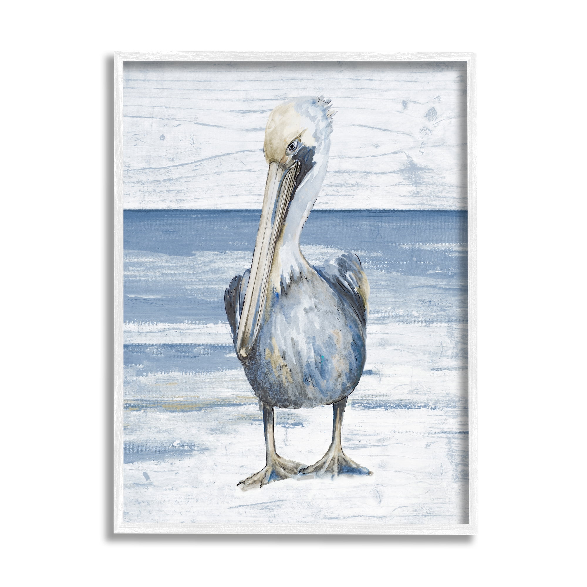 Stupell Industries Rustic Nautical Pelican Animals & Insects Painting White Framed Art Print Wall Art, 11 x 14