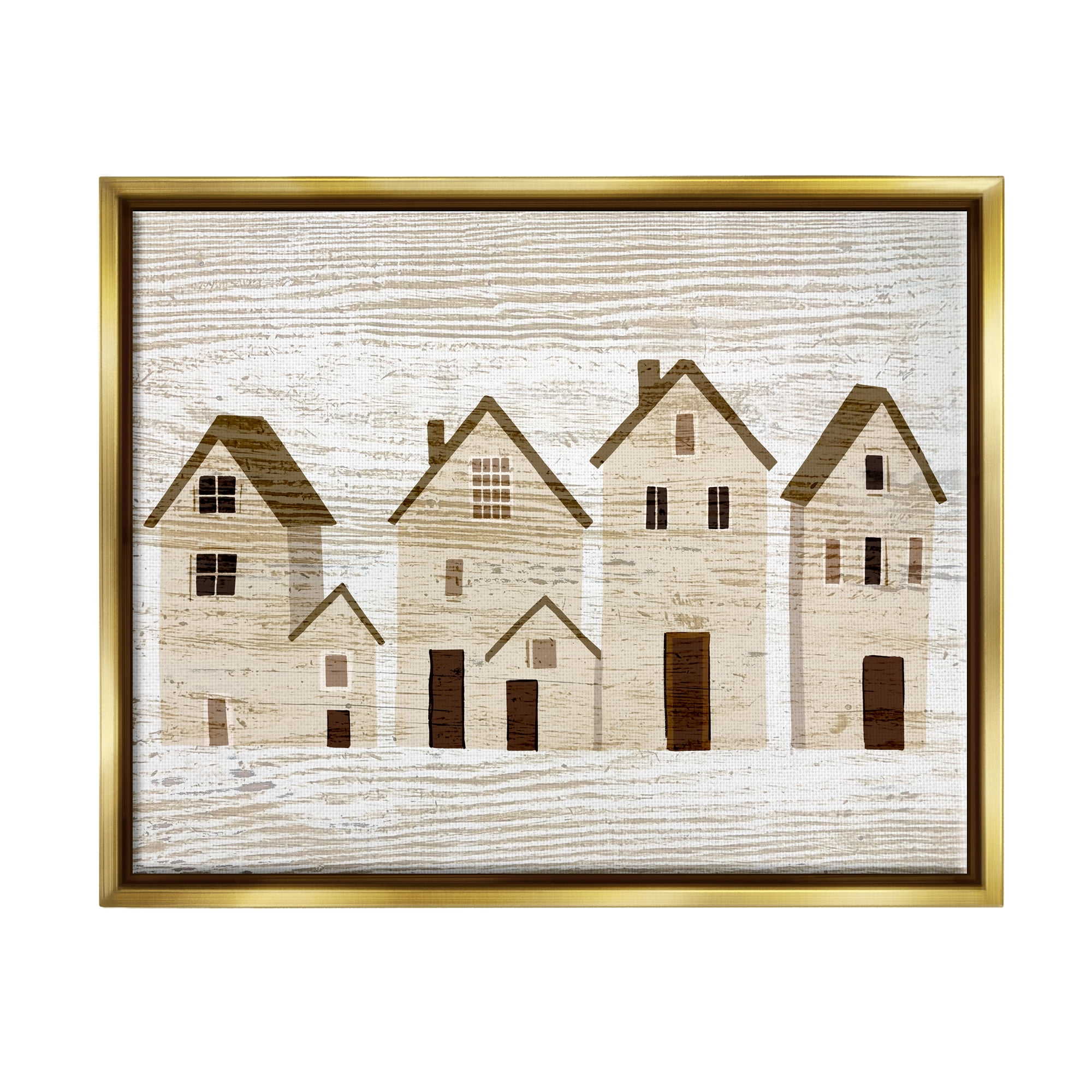Stupell Industries Rustic Neighborhood Houses Art for Kids Painting Gold Floater Framed Art Print Wall Art, 21 x 17