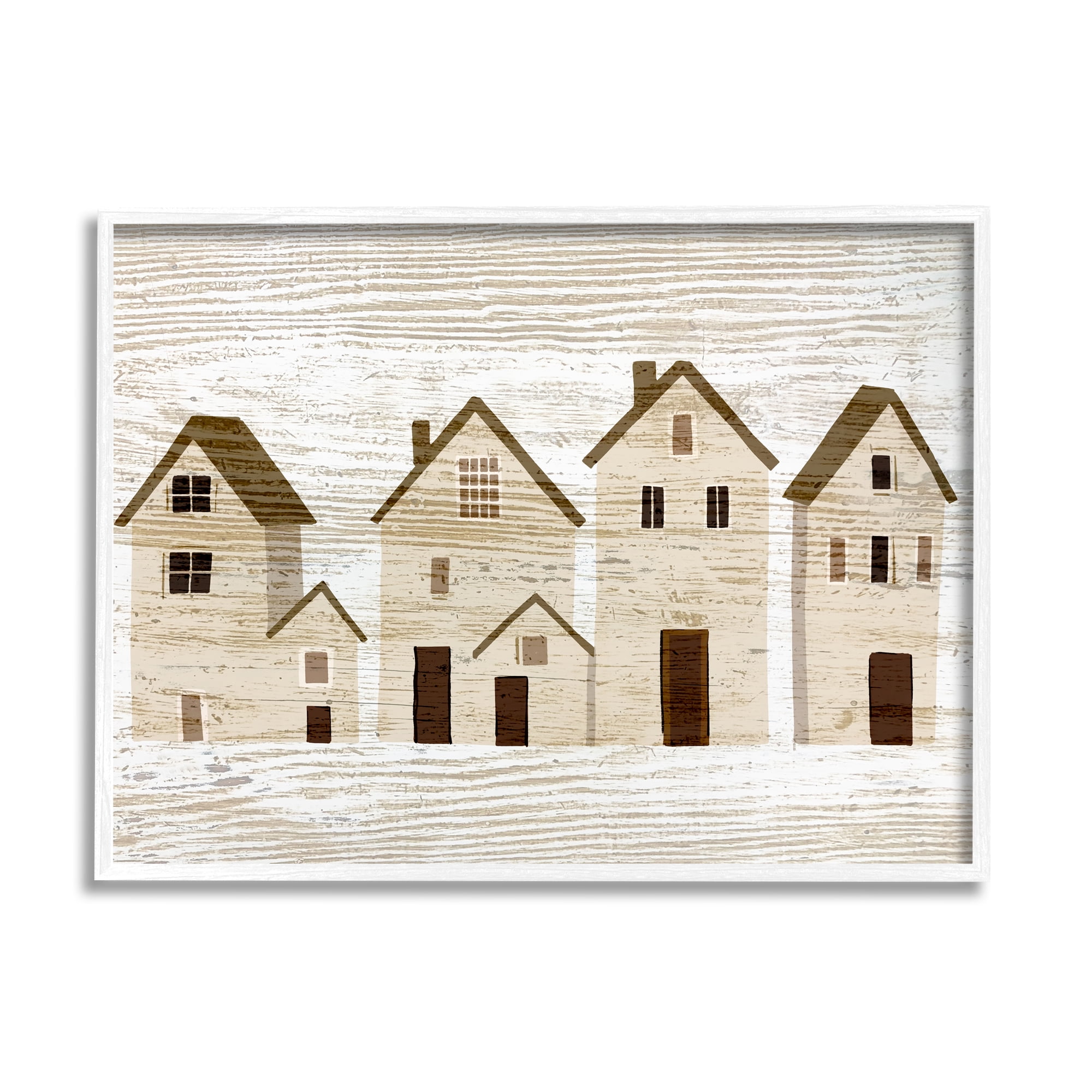 White Framed Rustic Neighborhood Houses Canvas Print for Kids Nursery