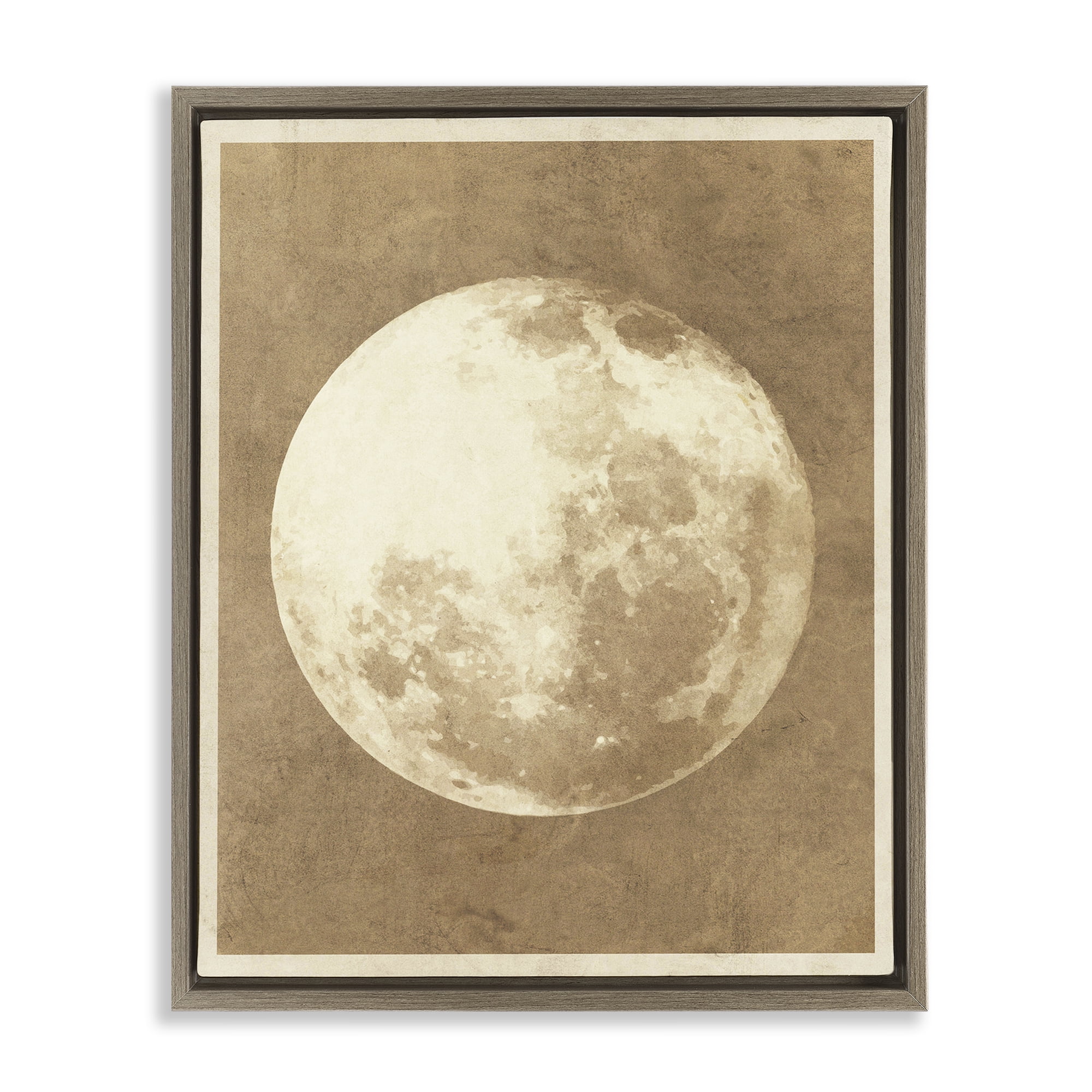 Stupell Industries Rustic Neutral Moon Astrology & Stars Painting Brown Floater Framed Canvas Art Print Wall Art, 25 x 31