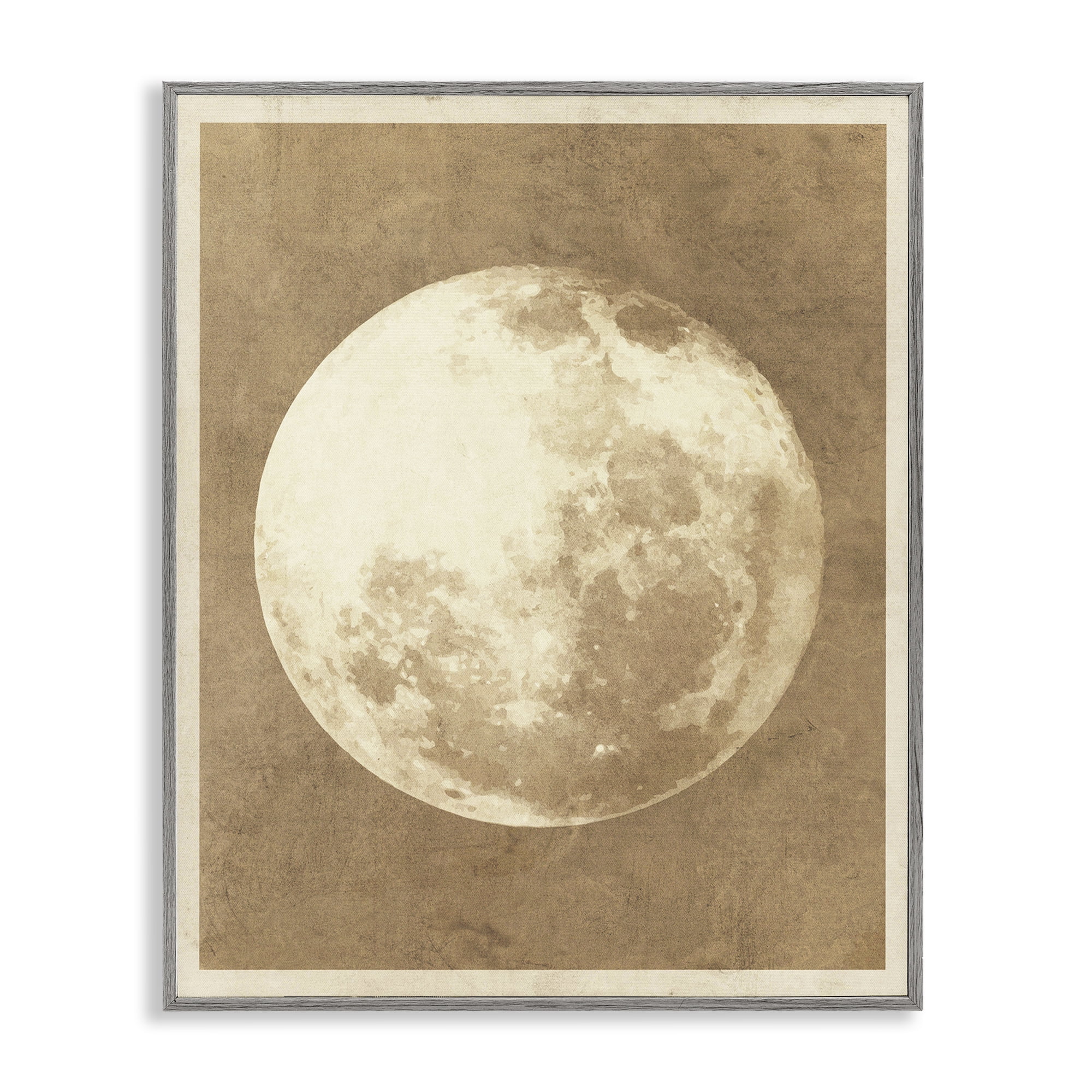 Stupell Industries Rustic Neutral Moon Astrology & Stars Painting Gray Framed Art Print Wall Art, 16 x 20