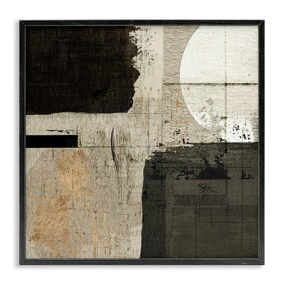 Stupell Industries Rustic Neutral Shapes Abstract Painting Black Framed Art Print Wall Art, 12 x 12