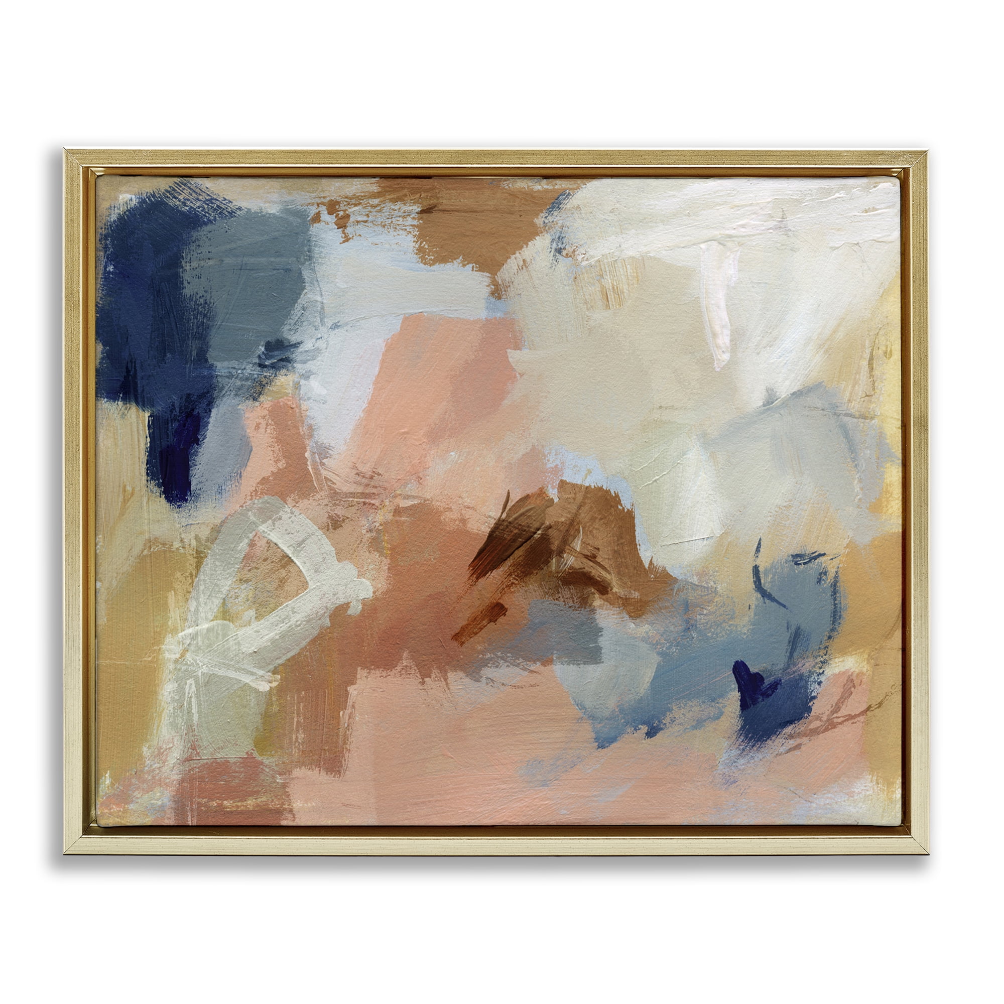 Stupell Industries Rustic Neutrals Painting Abstract Painting Gold Floater Framed Canvas Art Print Wall Art, 31 x 25