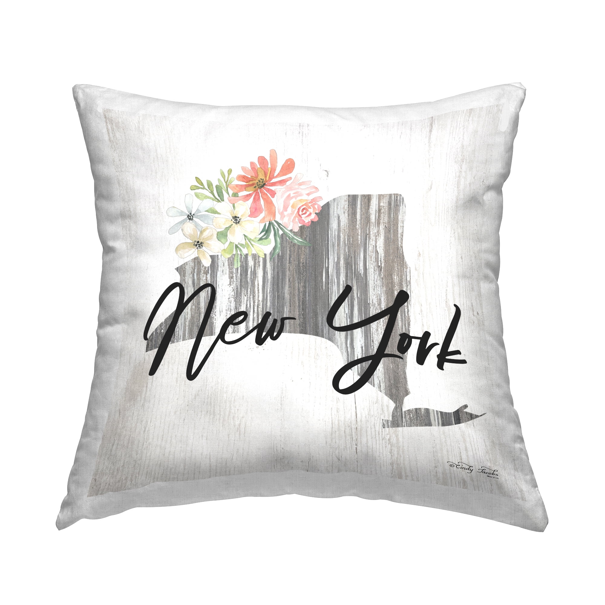 Stupell Industries Rustic New York Florals Square Decorative Printed Throw Pillow, 18 x 18