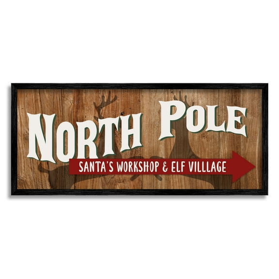 Stupell Industries Rustic North Pole with Arrow Holiday Painting Black Framed Art Print Wall Art, 24 x 10