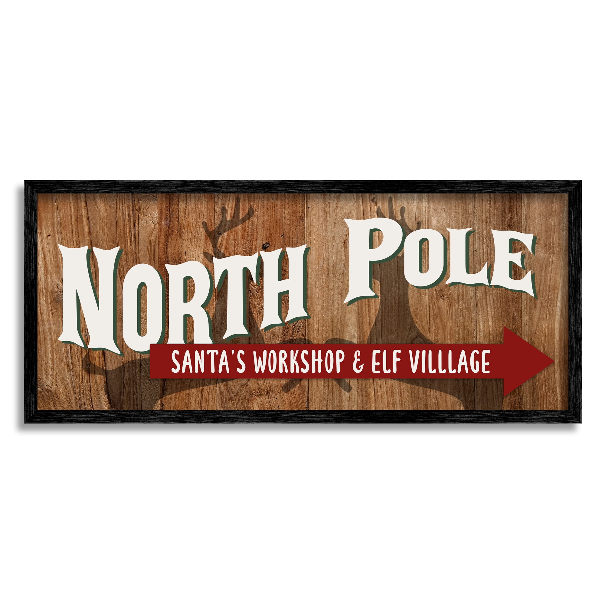 Stupell Industries Rustic North Pole with Arrow Holiday Painting Black Framed Art Print Wall Art, 30 x 13