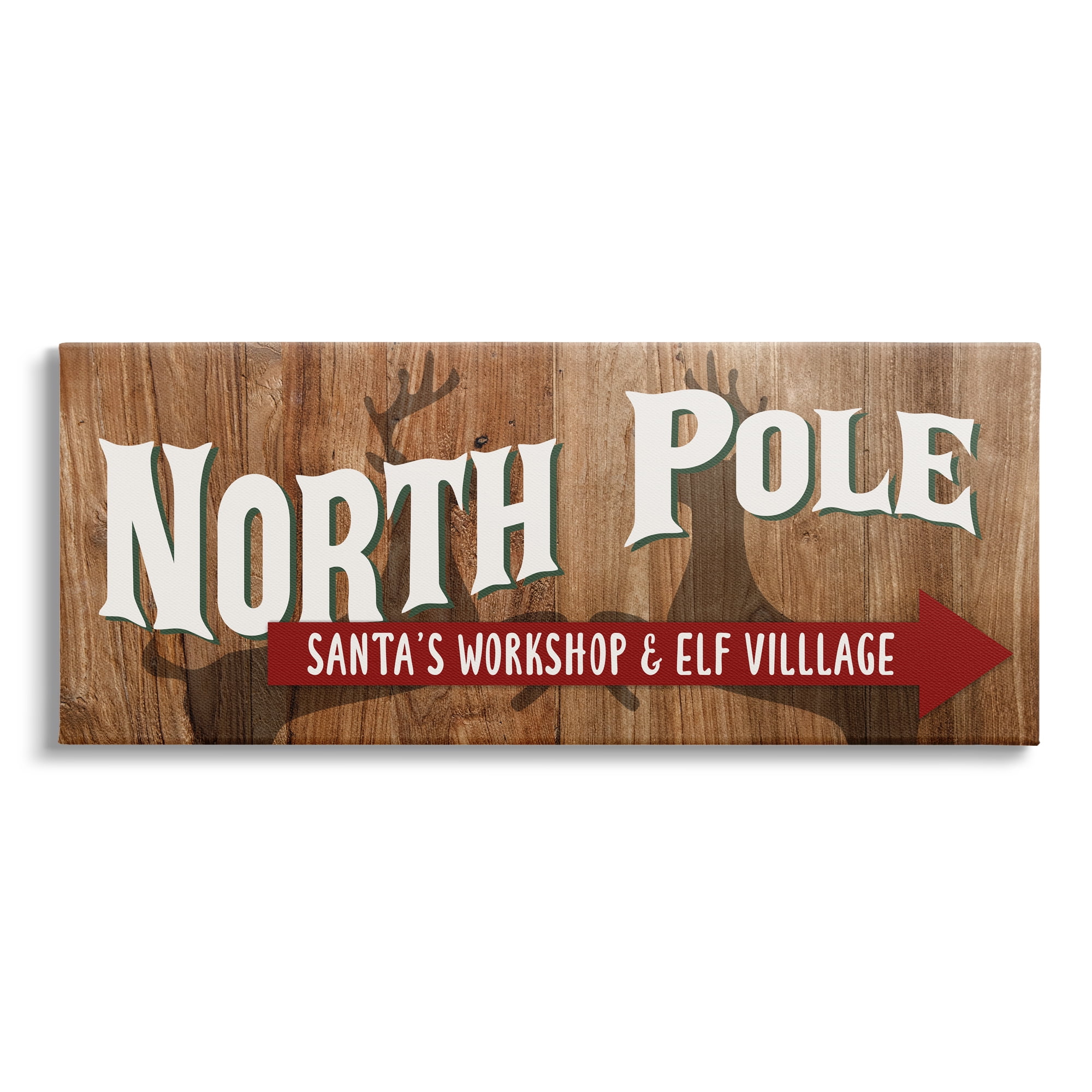 Stupell Industries Rustic North Pole with Arrow Holiday Painting Gallery Wrapped Canvas Art Print Wall Art, 30 x 13