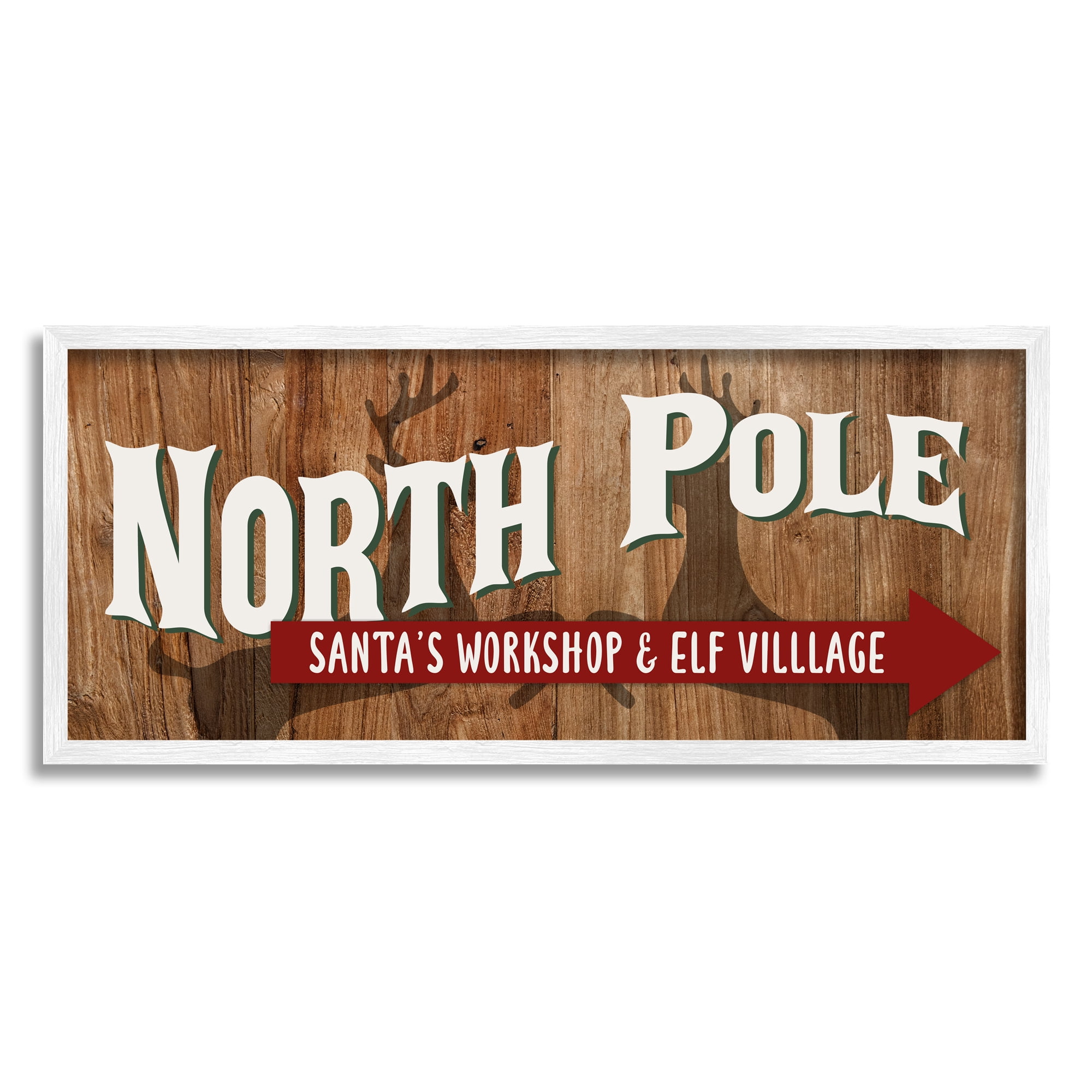 Stupell Industries Rustic North Pole with Arrow Holiday Painting White Framed Art Print Wall Art, 30 x 13