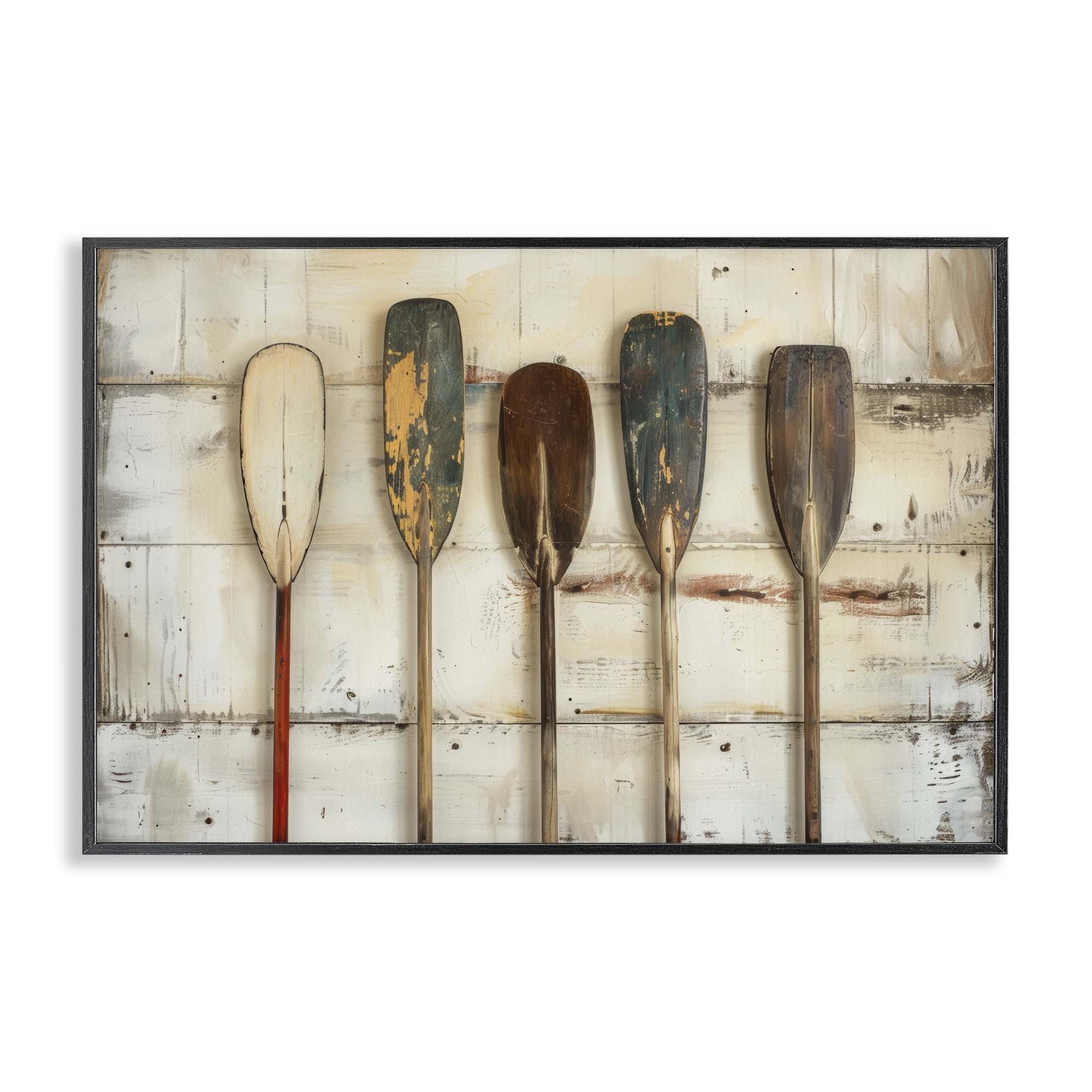 Stupell Industries Rustic Oar Lineup Nautical & Beach Painting Black Framed Art Print Wall Art, 18 x 12