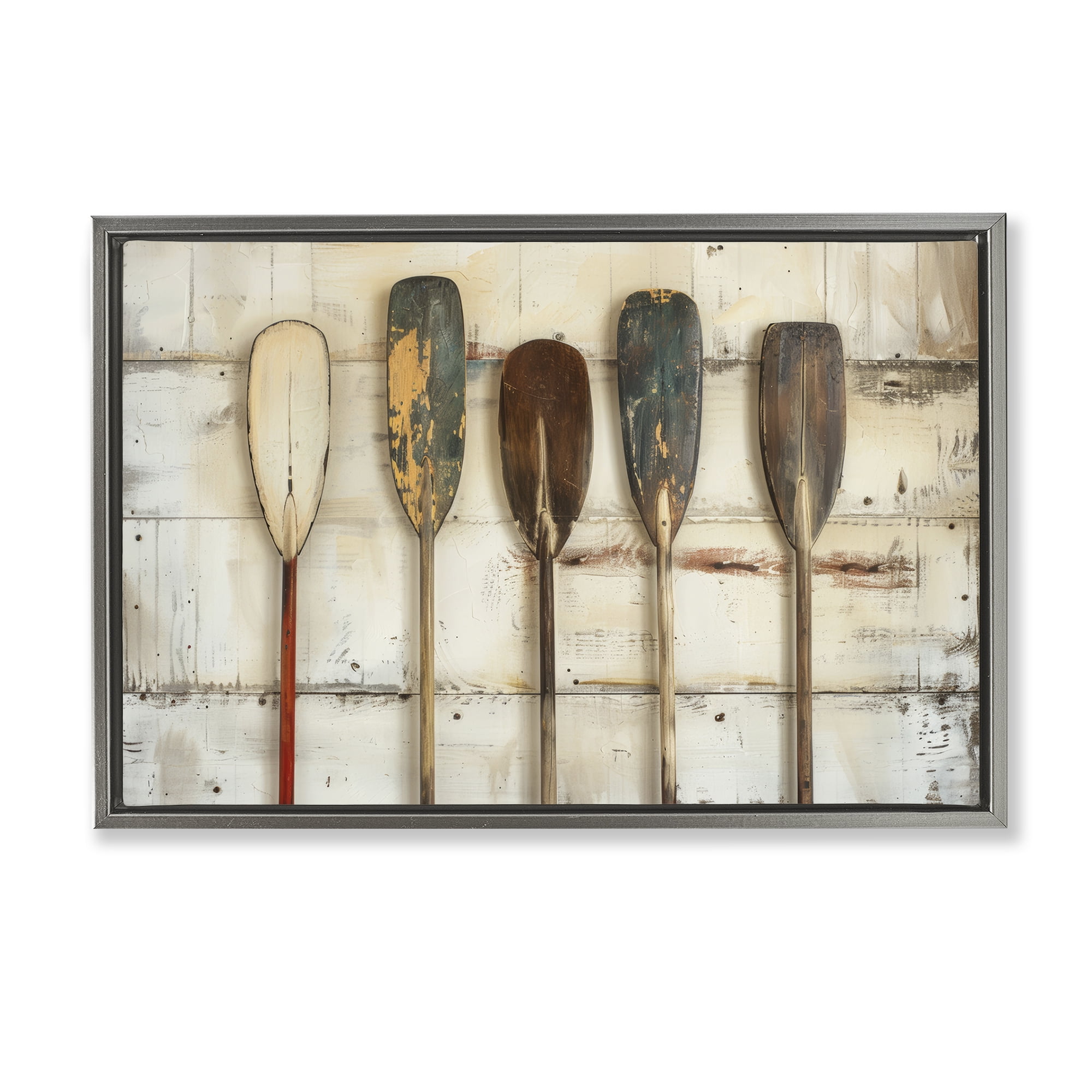 Stupell Industries Rustic Oar Lineup Nautical & Beach Painting Gray Floater Framed Canvas Art Print Wall Art, 25 x 17