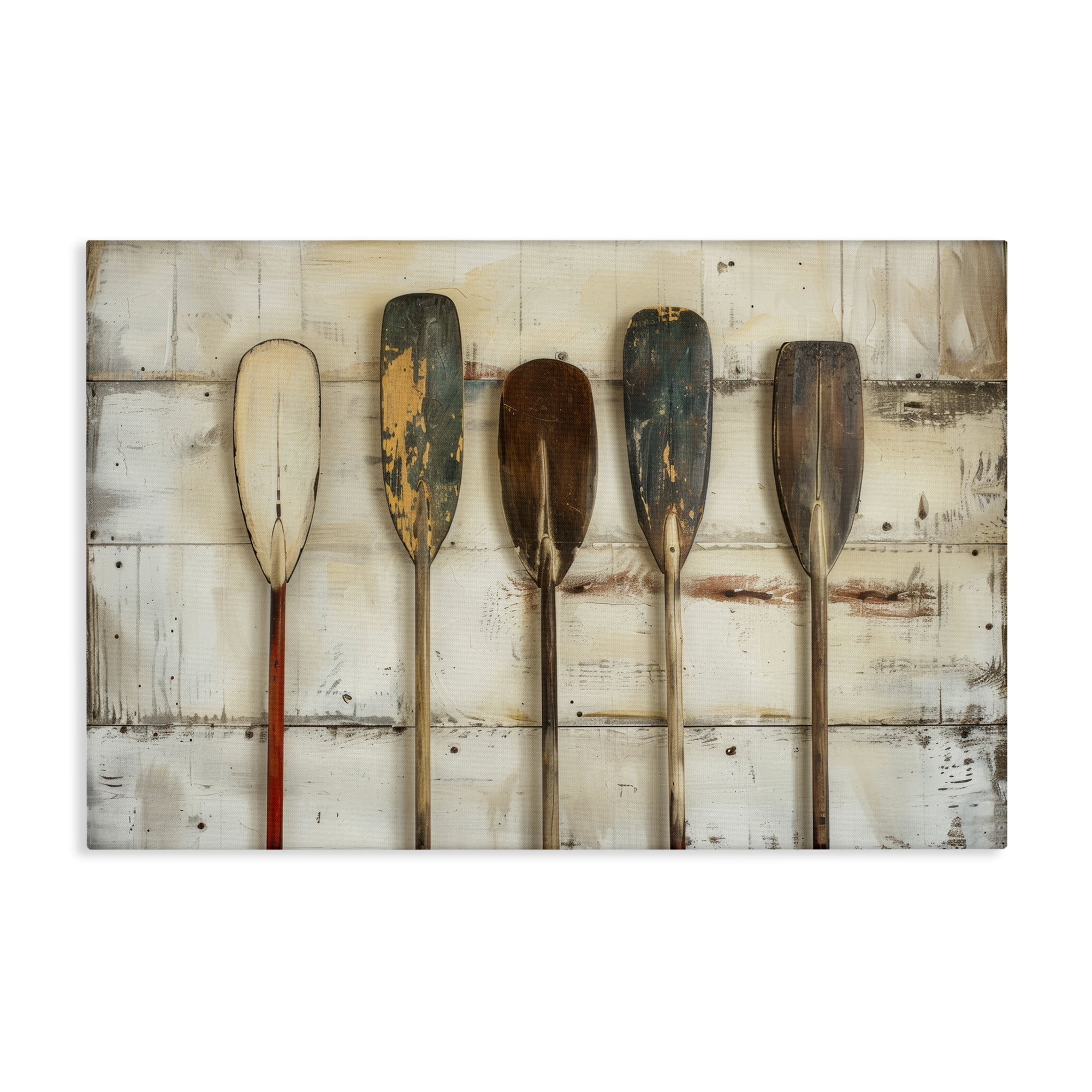 Stupell Industries Rustic Oar Lineup Nautical & Beach Painting Wrapped Canvas Art Print Wall Art, 36 x 24