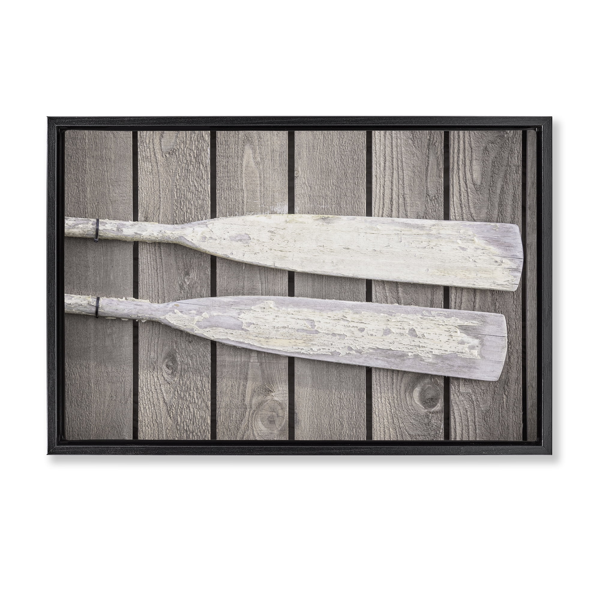 Stupell Industries Rustic Oars Pair Nautical & Beach Photography Black Floater Framed Canvas Art Print Wall Art, 25 x 17