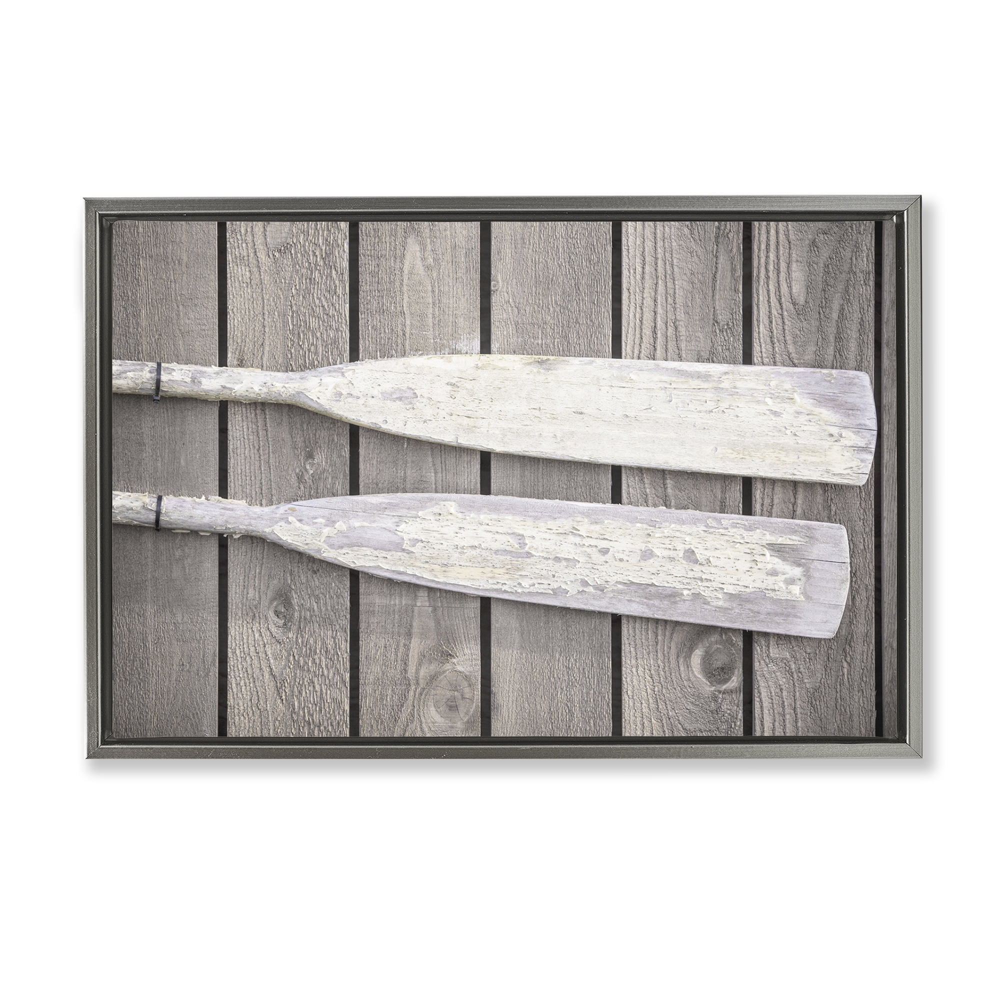 Stupell Industries Rustic Oars Pair Nautical & Beach Photography Gray Floater Framed Canvas Art Print Wall Art, 25 x 17