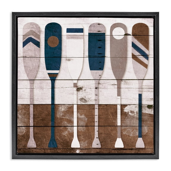 Stupell Industries Rustic Lodge Rustic Ocean Paddle Ores Black Floating Frame Canvas Art, 18 x 18, by Milli Villa