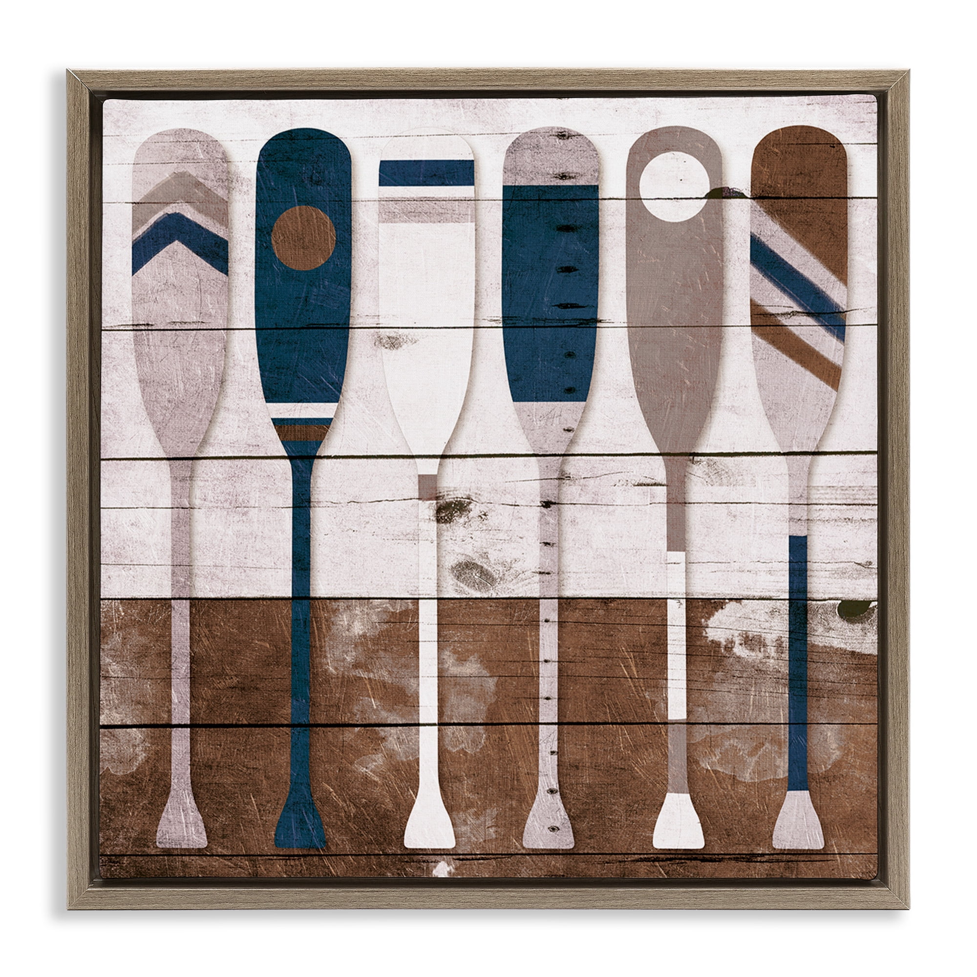 Stupell Industries Rustic Ocean Paddle Ores Nature Painting Brown Floater Framed Canvas Art Print Wall Art, 25 x 25