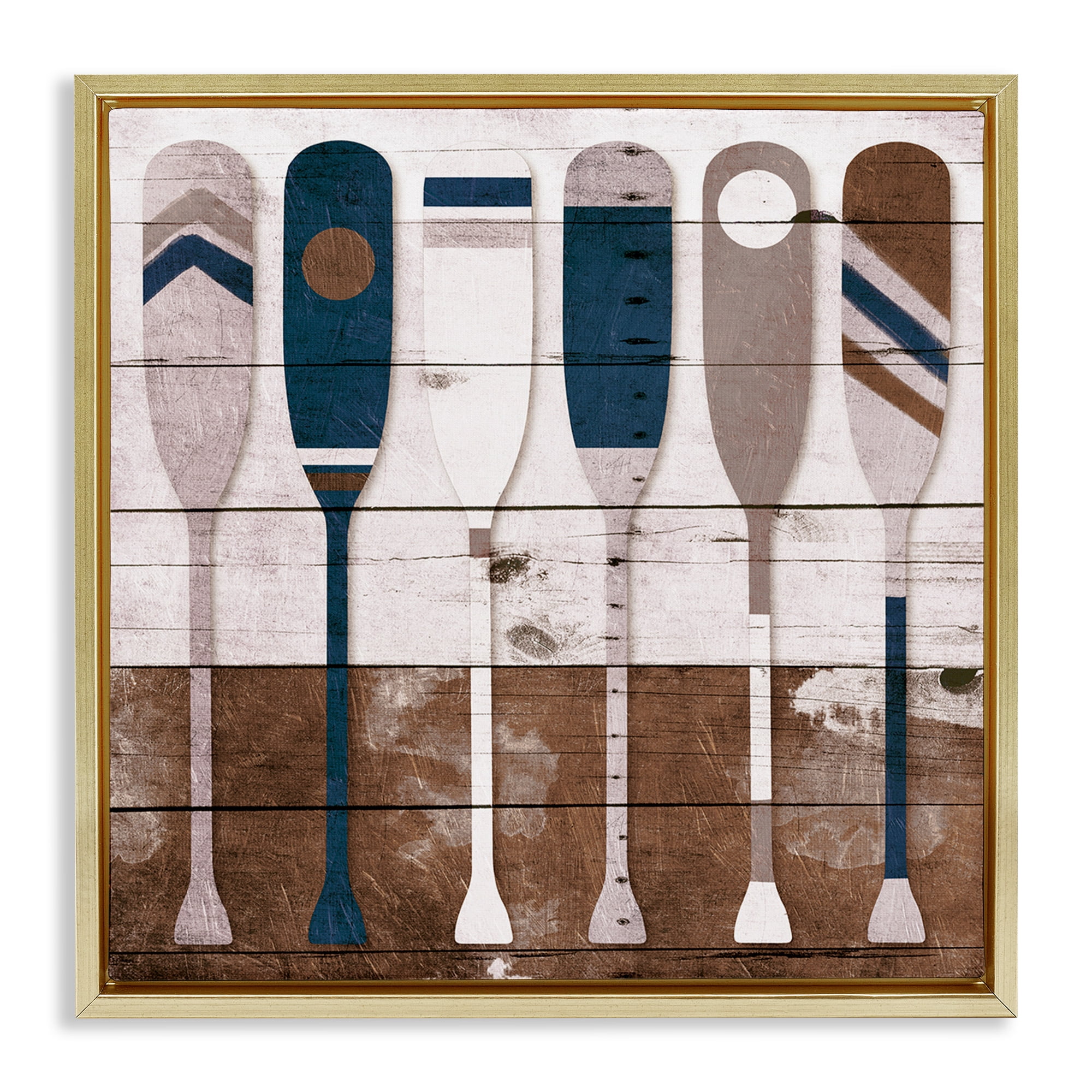 Stupell Industries Rustic Ocean Paddle Ores Nature Painting Gold Floater Framed Canvas Art Print Wall Art, 18 x 18