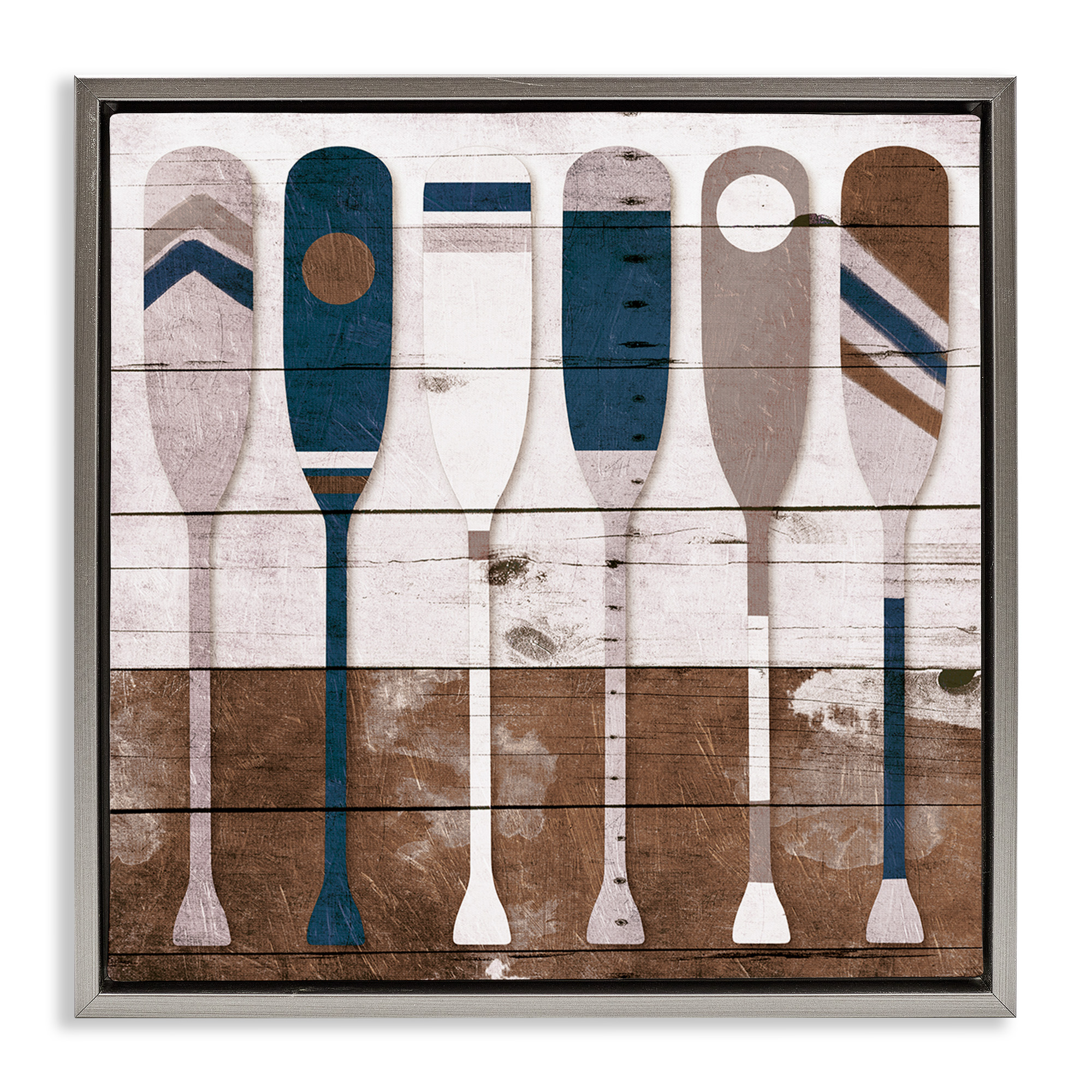 Stupell Industries Rustic Ocean Paddle Ores Nature Painting Gray Floater Framed Canvas Art Print Wall Art, 25 x 25