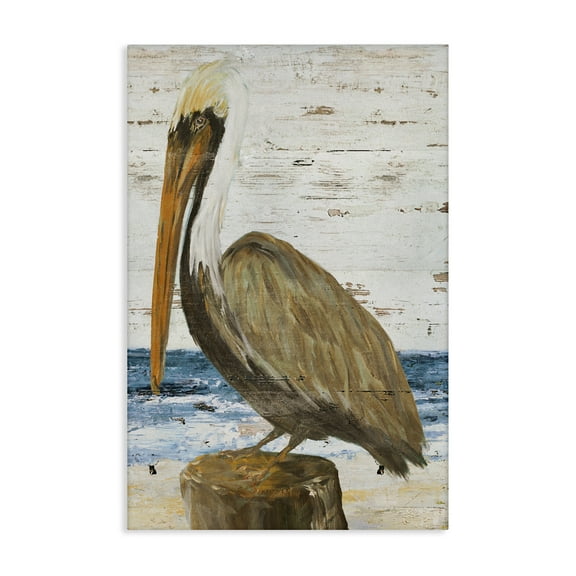 Stupell Industries Rustic Ocean Pelican Animals & Insects Painting Gallery Wrapped Canvas Art Print Wall Art, 16 x 24