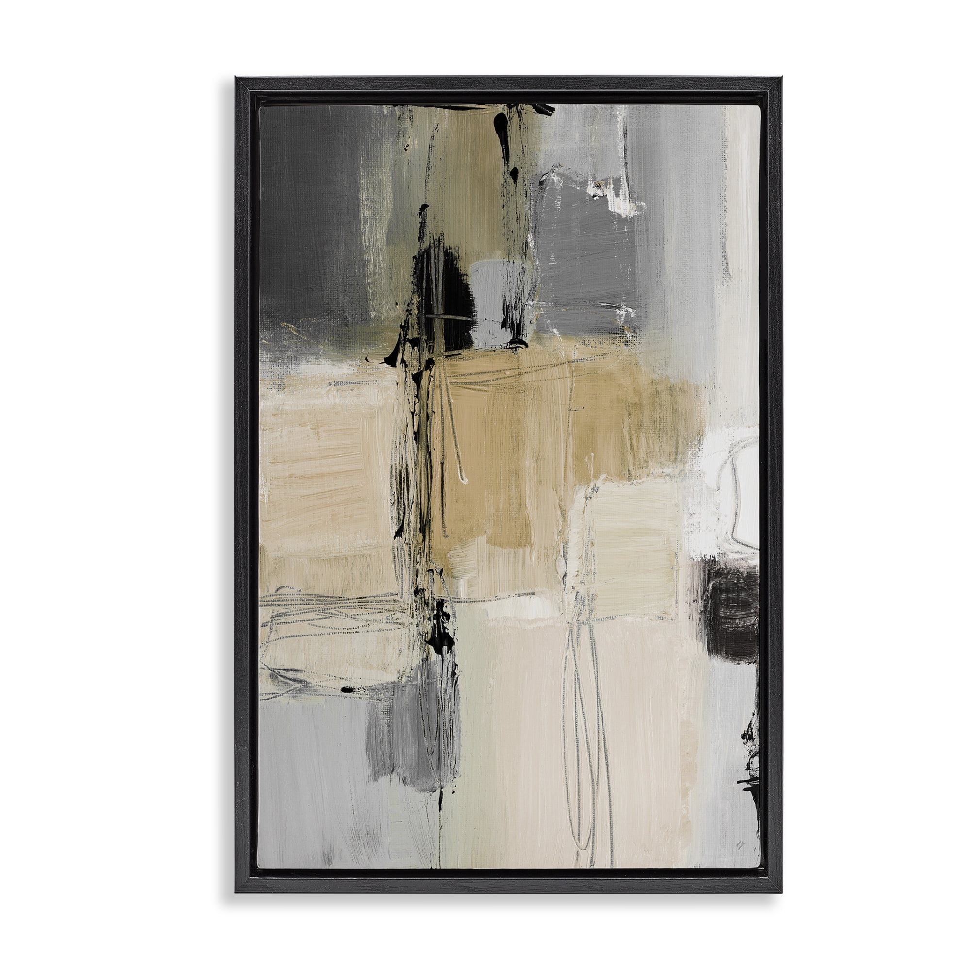 Stupell Industries Rustic Organic Abstraction Abstract Painting Black Floater Framed Canvas Art Print Wall Art, 17 x 25